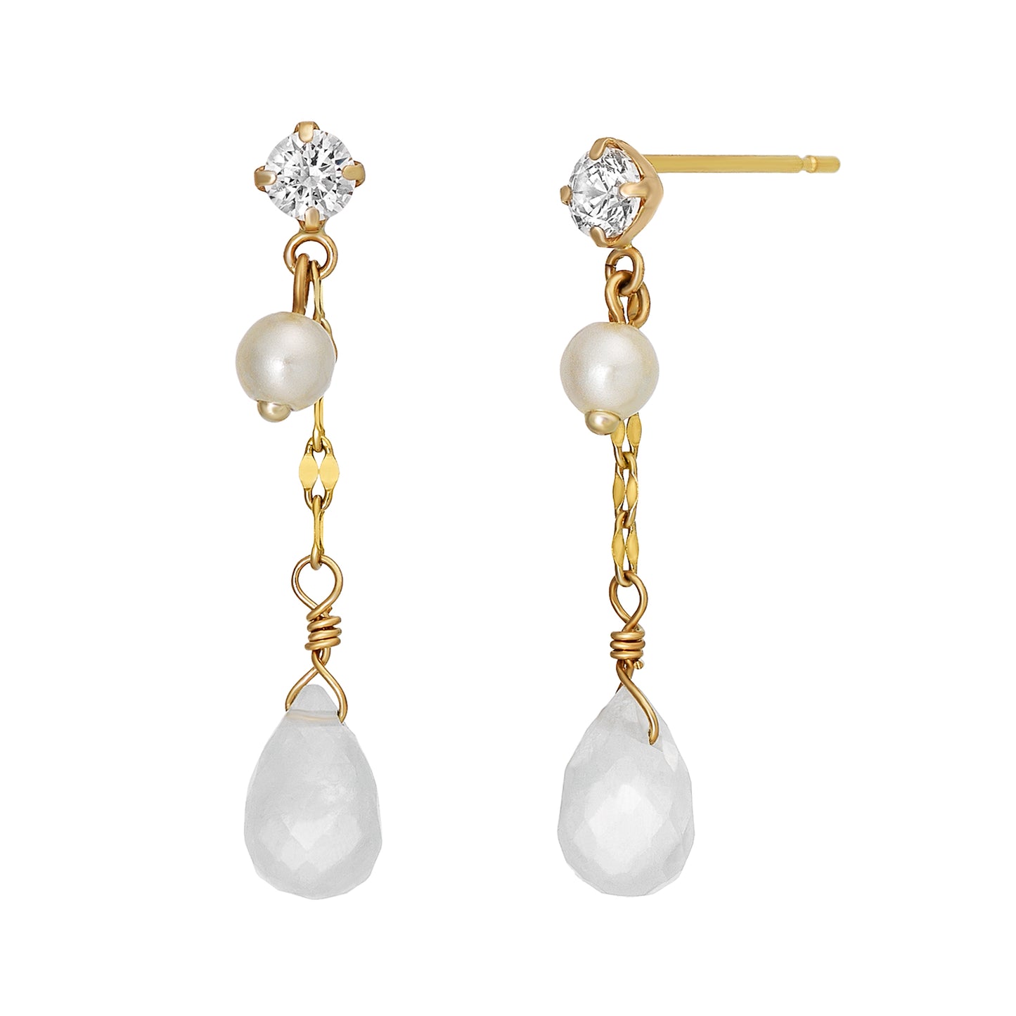 18K/10K Blue Moonstone Dew Drop Swinging Earrings (Yellow Gold) - Product Image