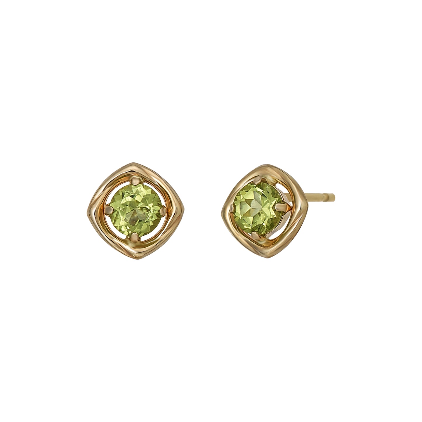 18K/10K Peridot Waving Frame Stud Earrings (Yellow Gold) - Product Image