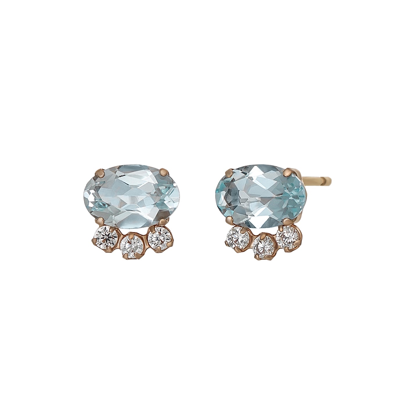 18K/10K Blue Topaz Oval Stud Earrings (Rose Gold) - Product Image