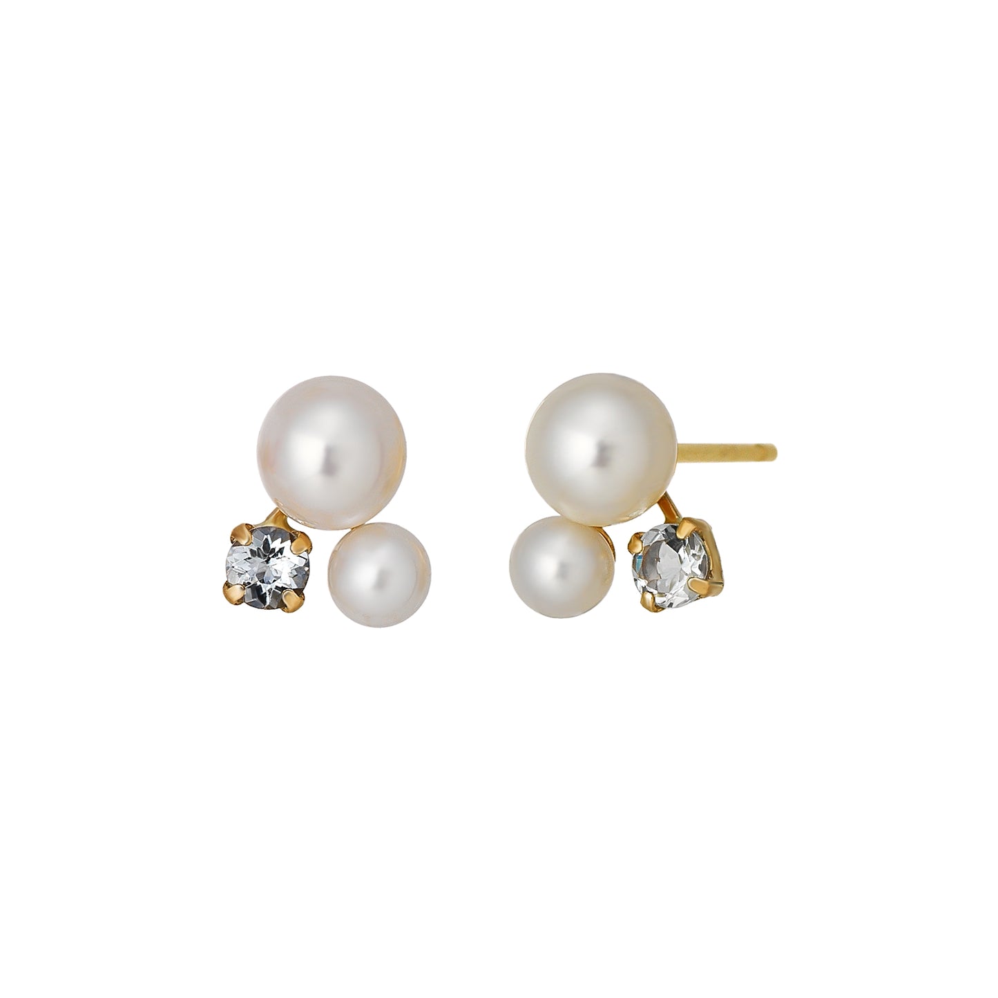 18K/10K Freshwater Pearl & Aquamarine Earrings (Yellow Gold) - Product Image