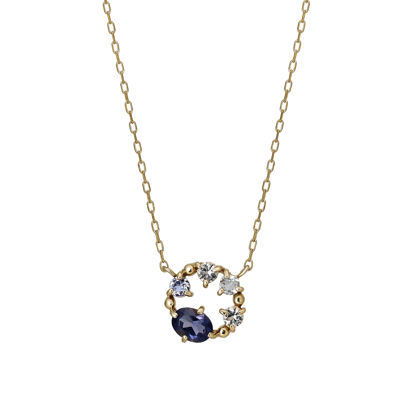 10K Blue Multicolor Circle Necklace (Yellow Gold) - Product Image