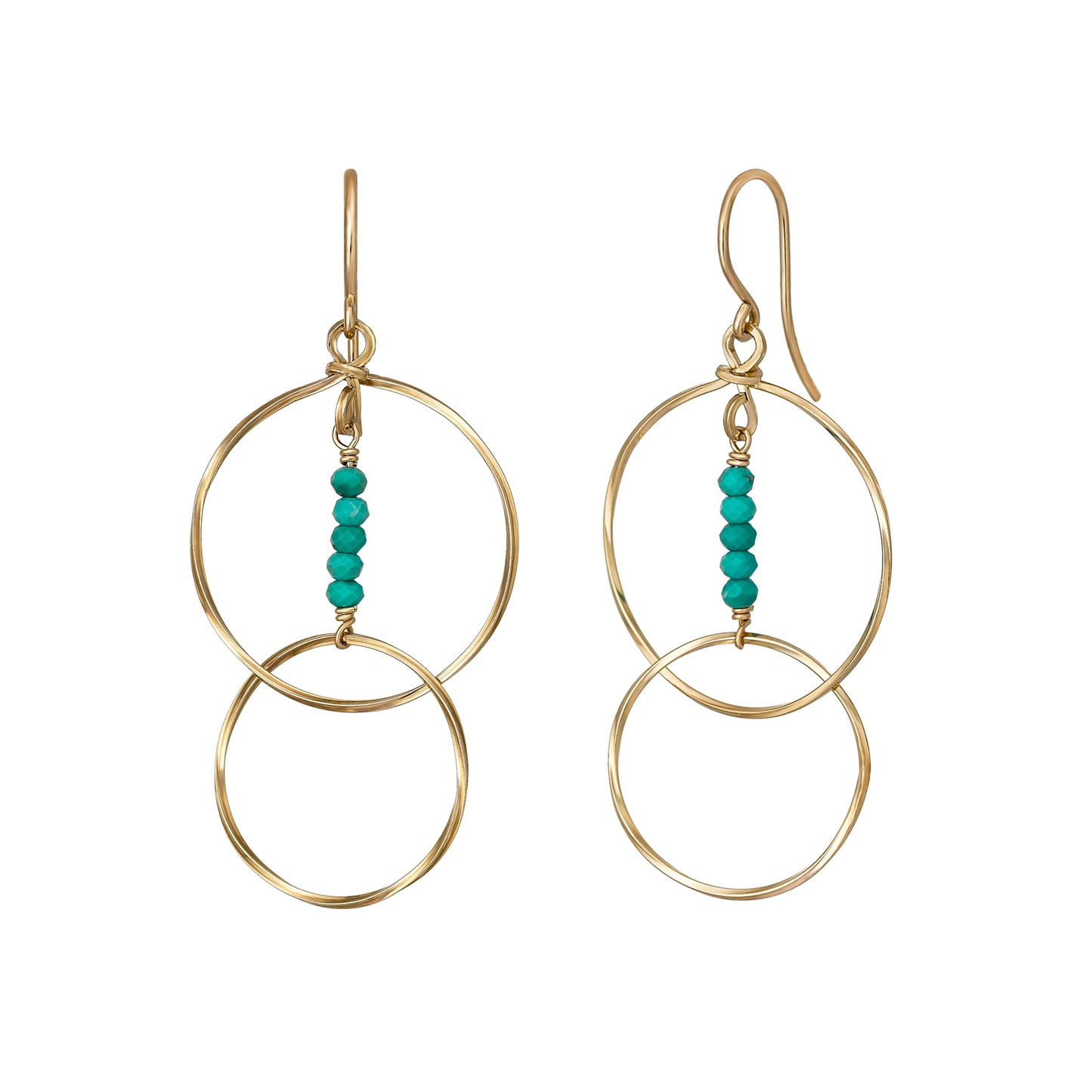 Gold Filled Turquoise Double Circle Wire Earrings - Product Image