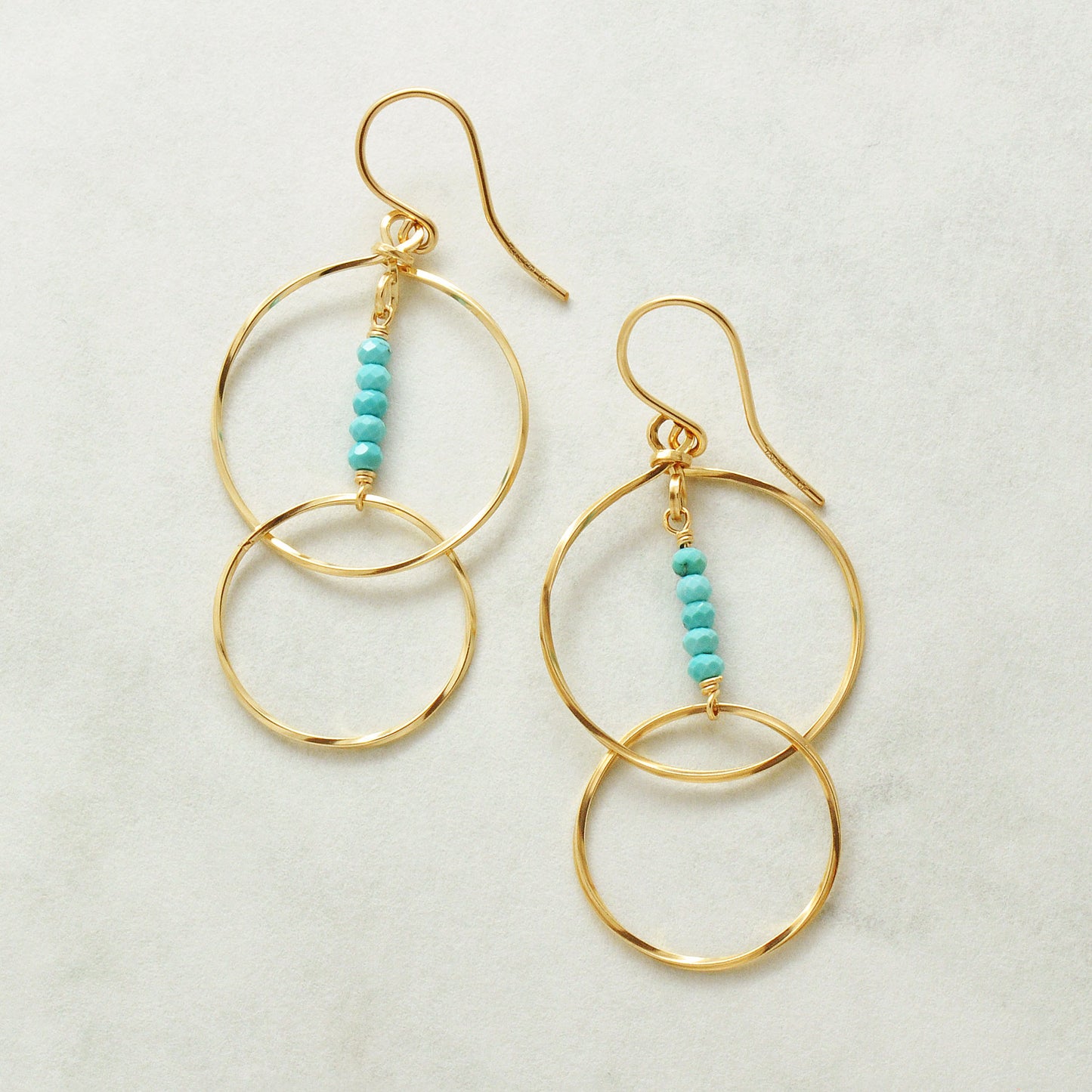 Gold Filled Turquoise Double Circle Wire Earrings - Product Image