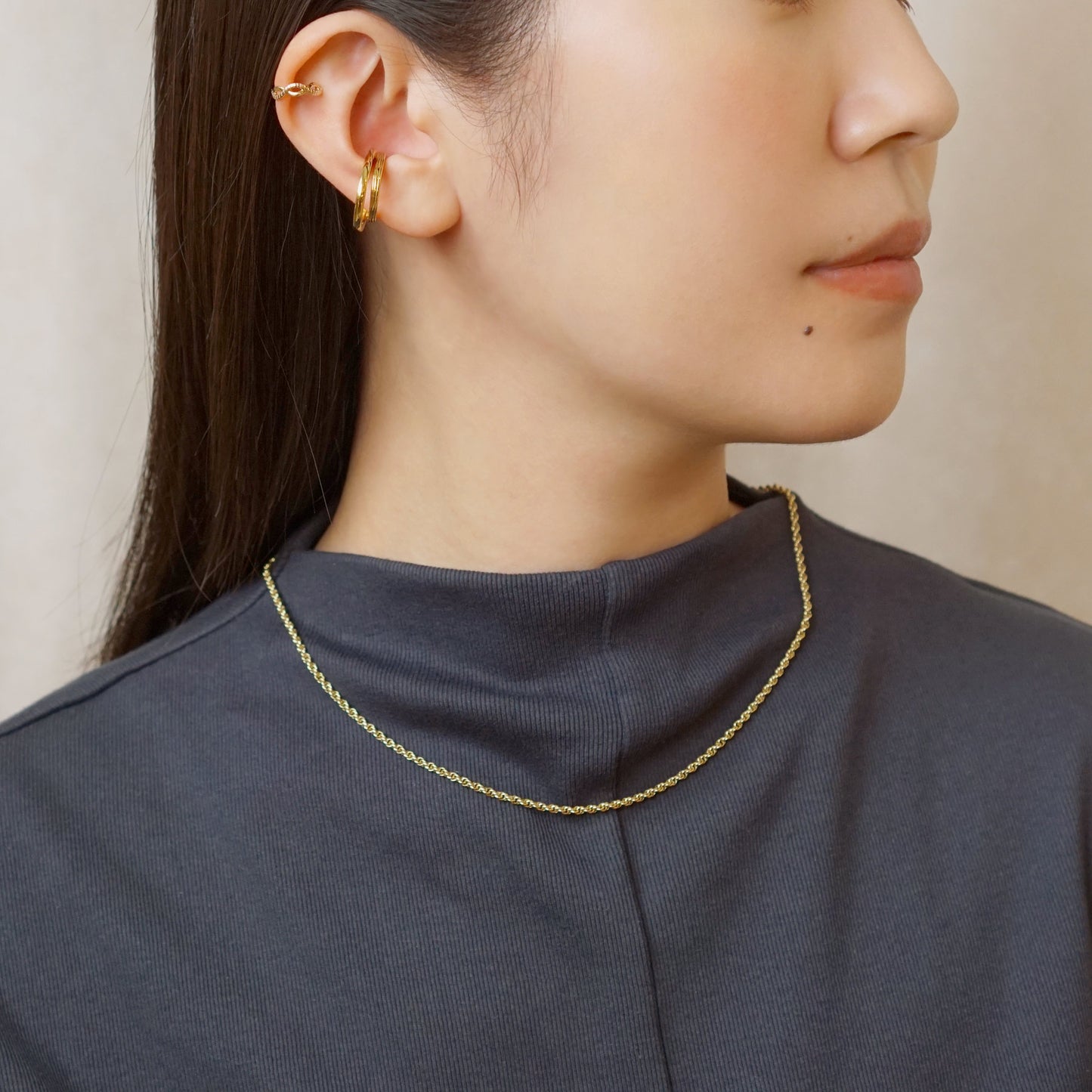 925 Sterling Silver Ear Cuff with Double Groove Twist - Model Image