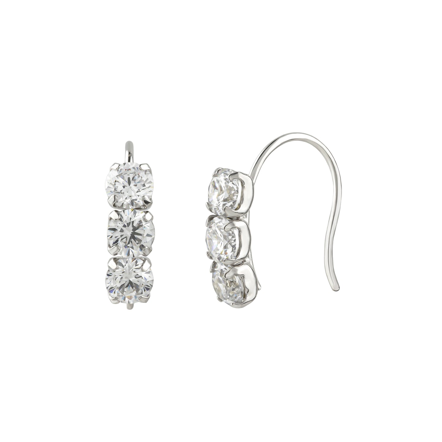 10K 3-Stone Wire Earrings (White Gold) - Product Image