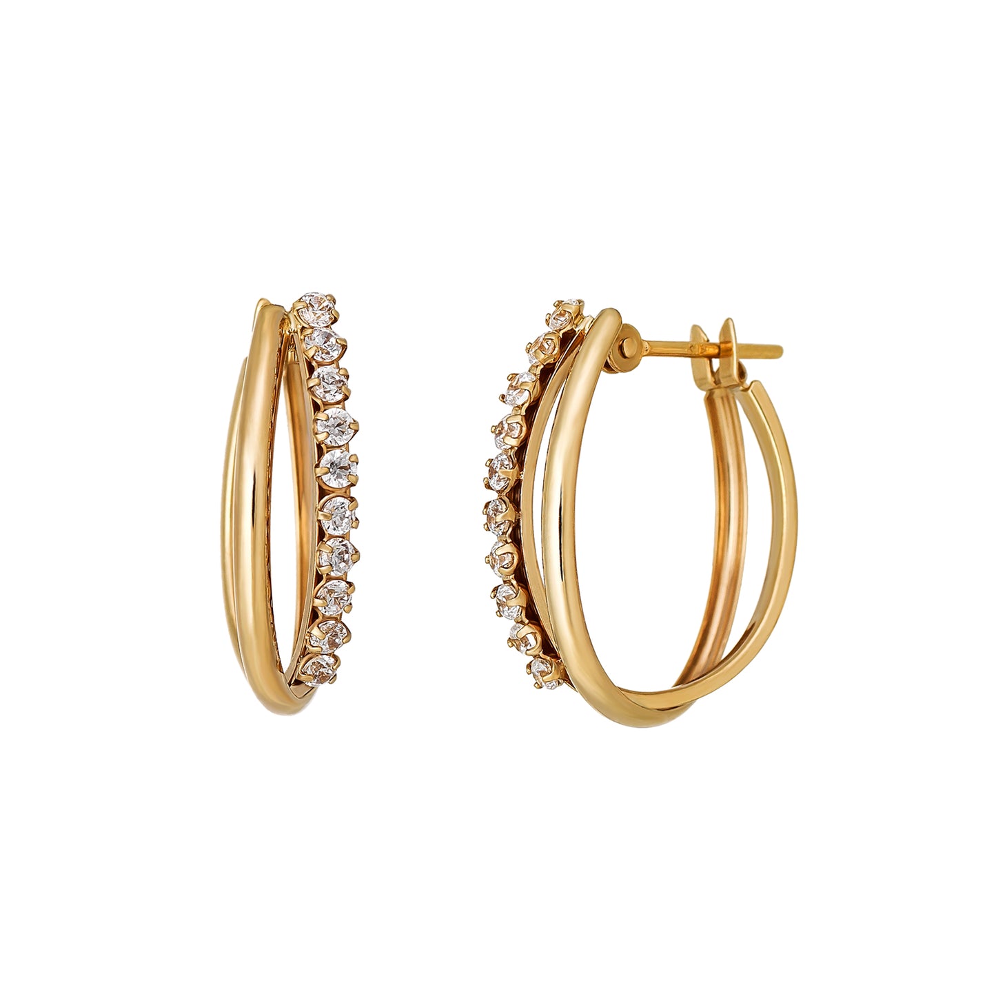 18K/10K Cubic Zirconia Oval Hoop Earrings (Yellow Gold) - Product Image