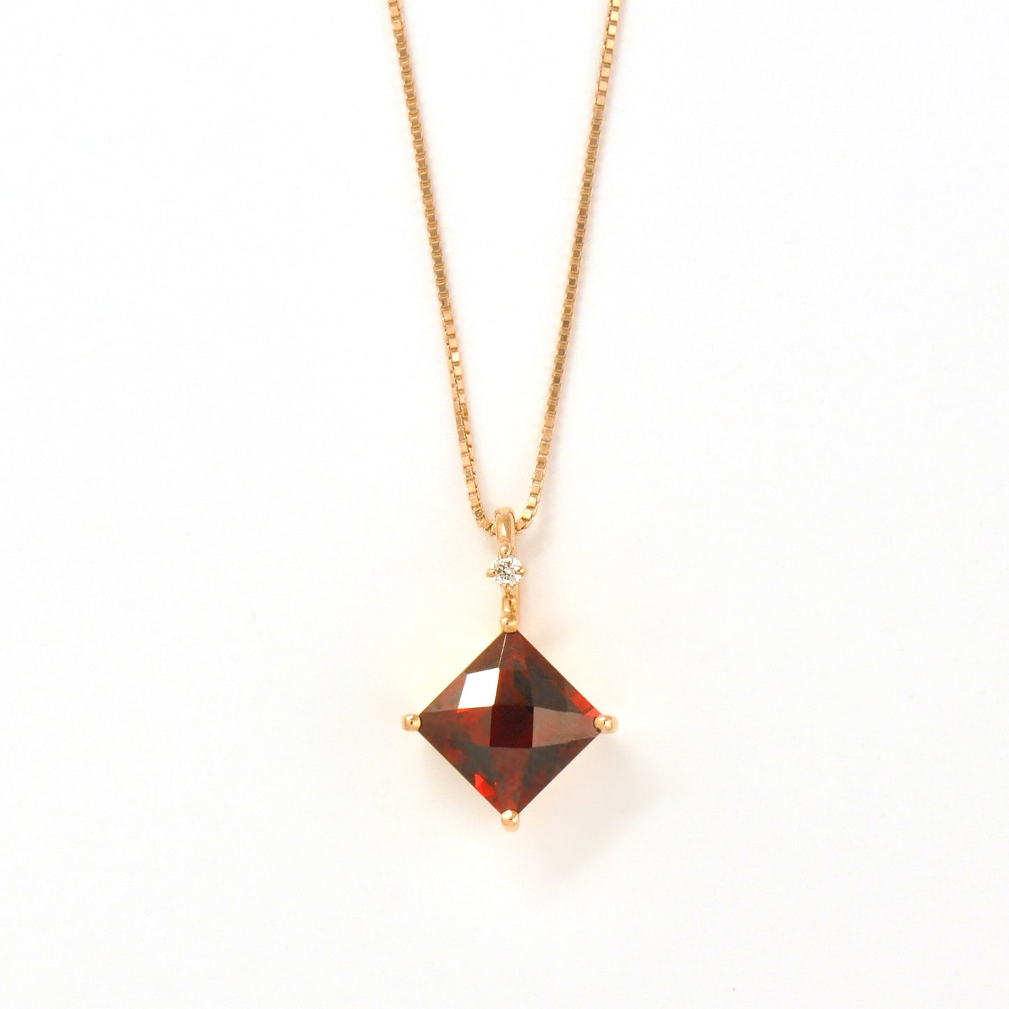 Garnet Square Necklace (10K Rose Gold) - Product Image