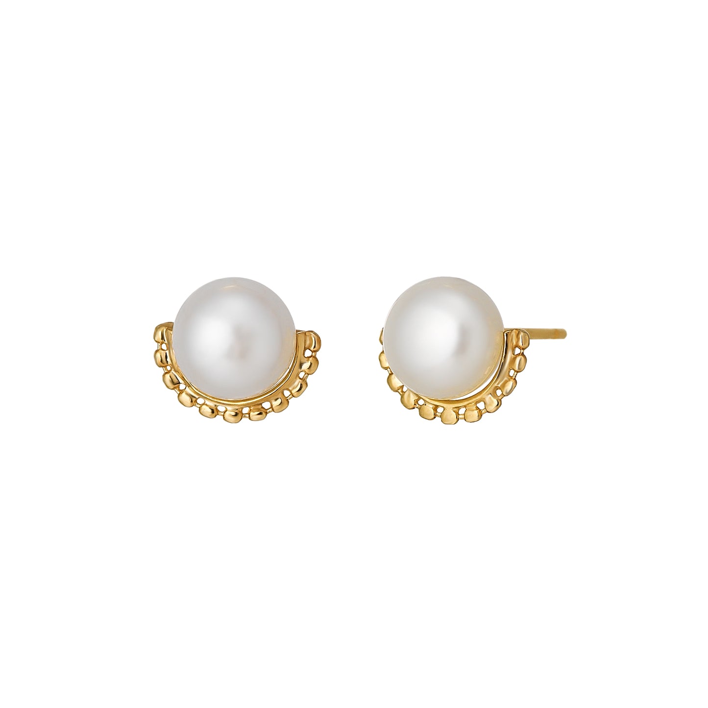 18K/10K Freshwater Pearl Milgrain Arch Earrings (Yellow Gold) - Product Image