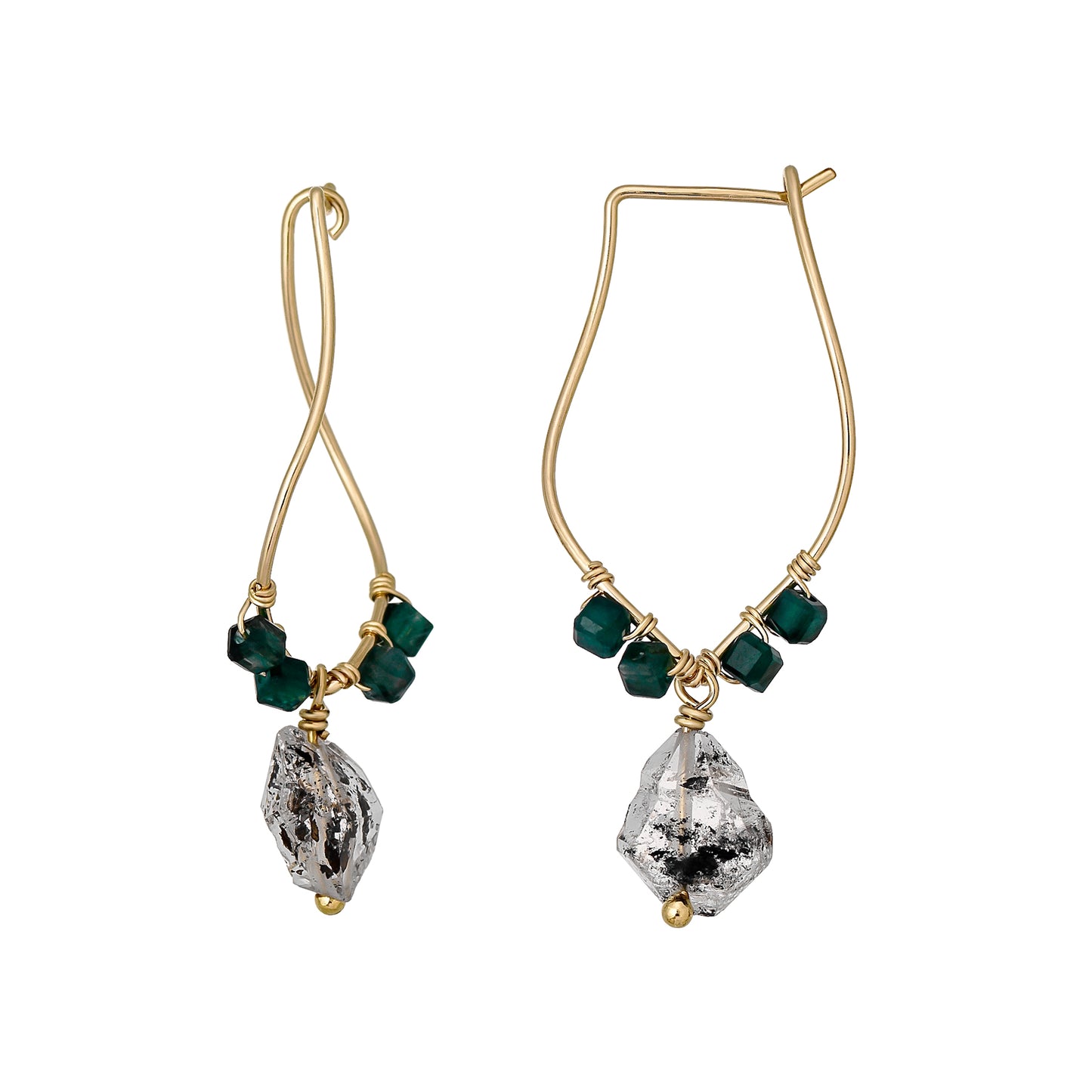 Gold Filled Herkimer Quartz Wire Hoop Earrings - Product Image