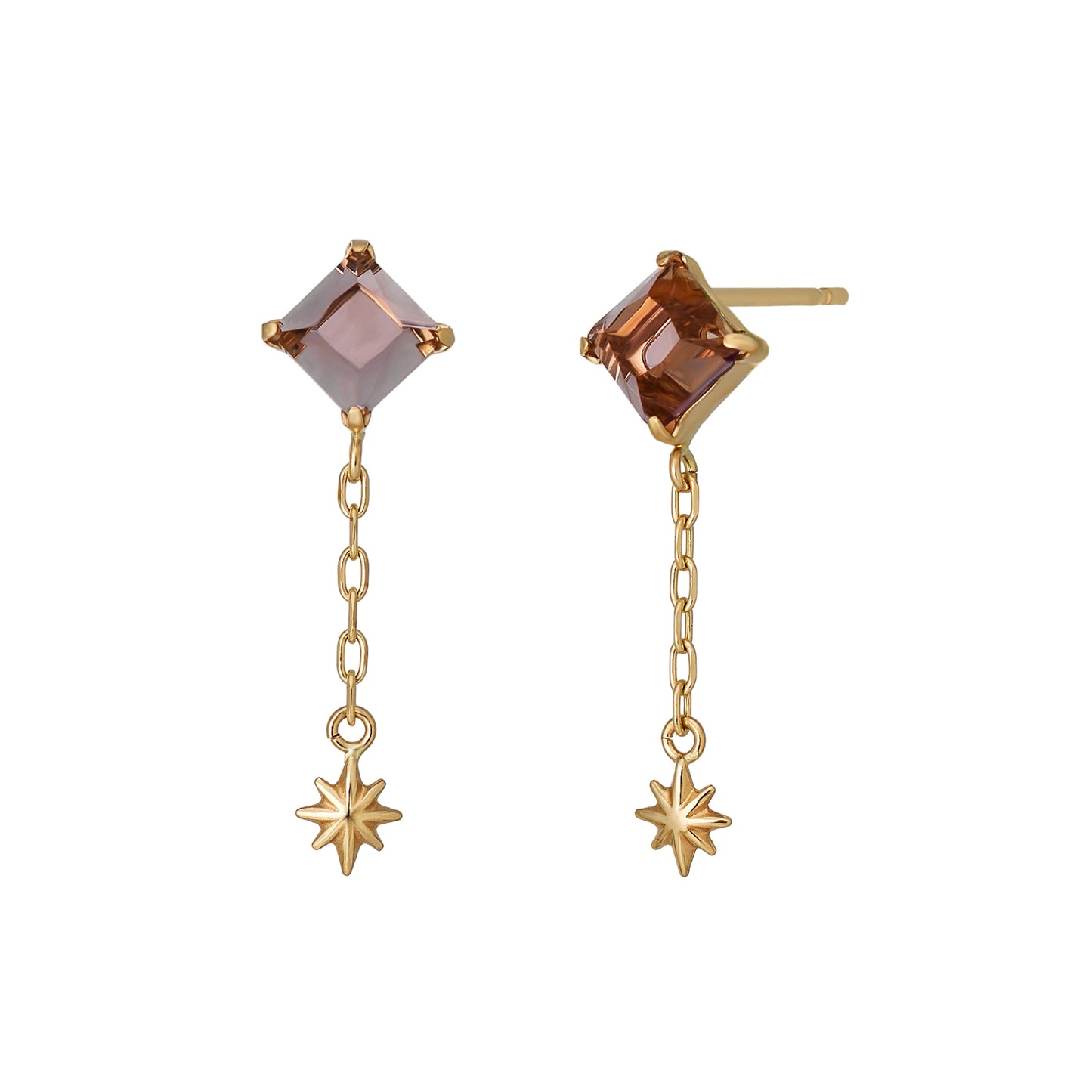 10K Square Swinging Star Earrings (Yellow Gold) - Product Image