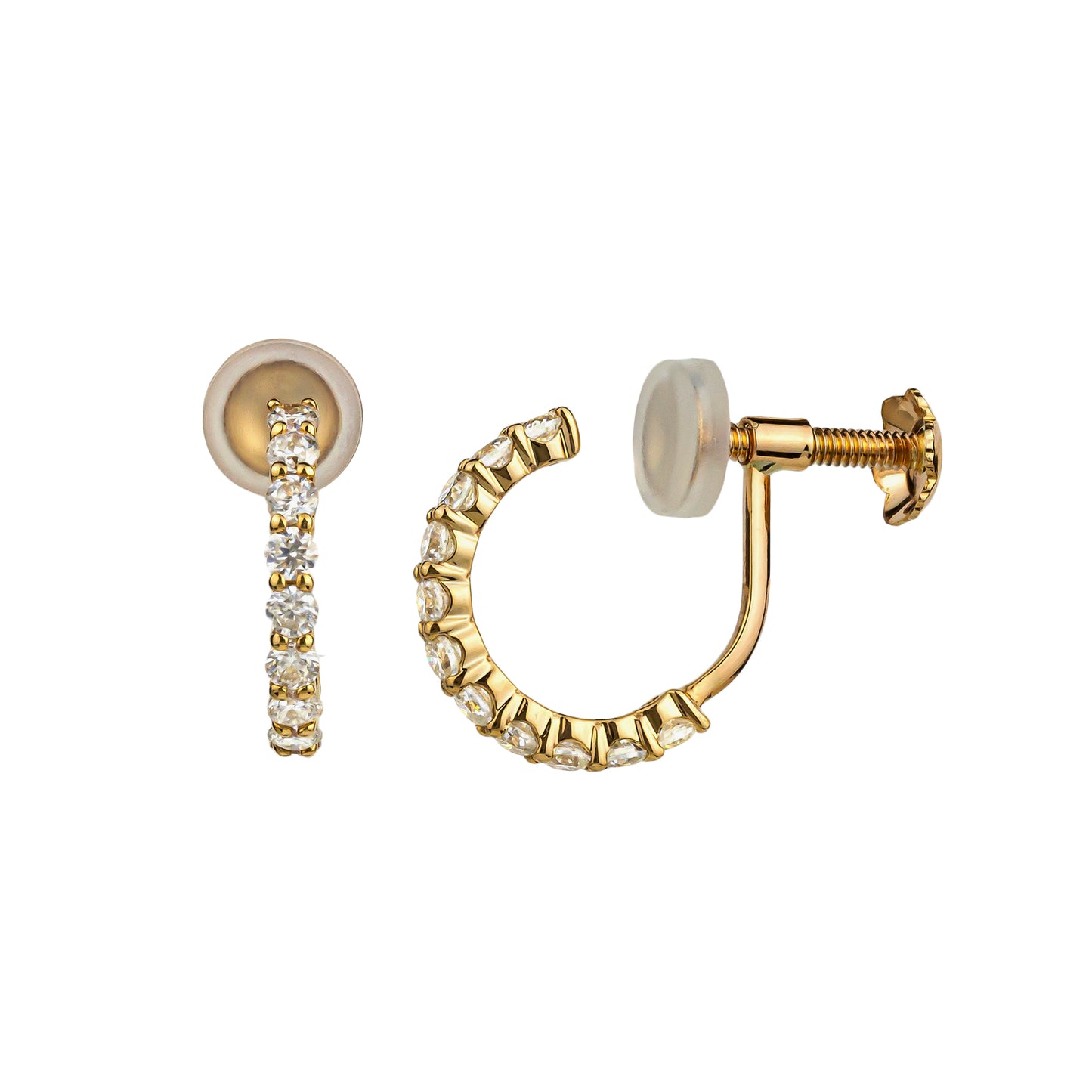 10K Moissanite Melee Hoop Clip-On Earrings (Yellow Gold) - Product Image