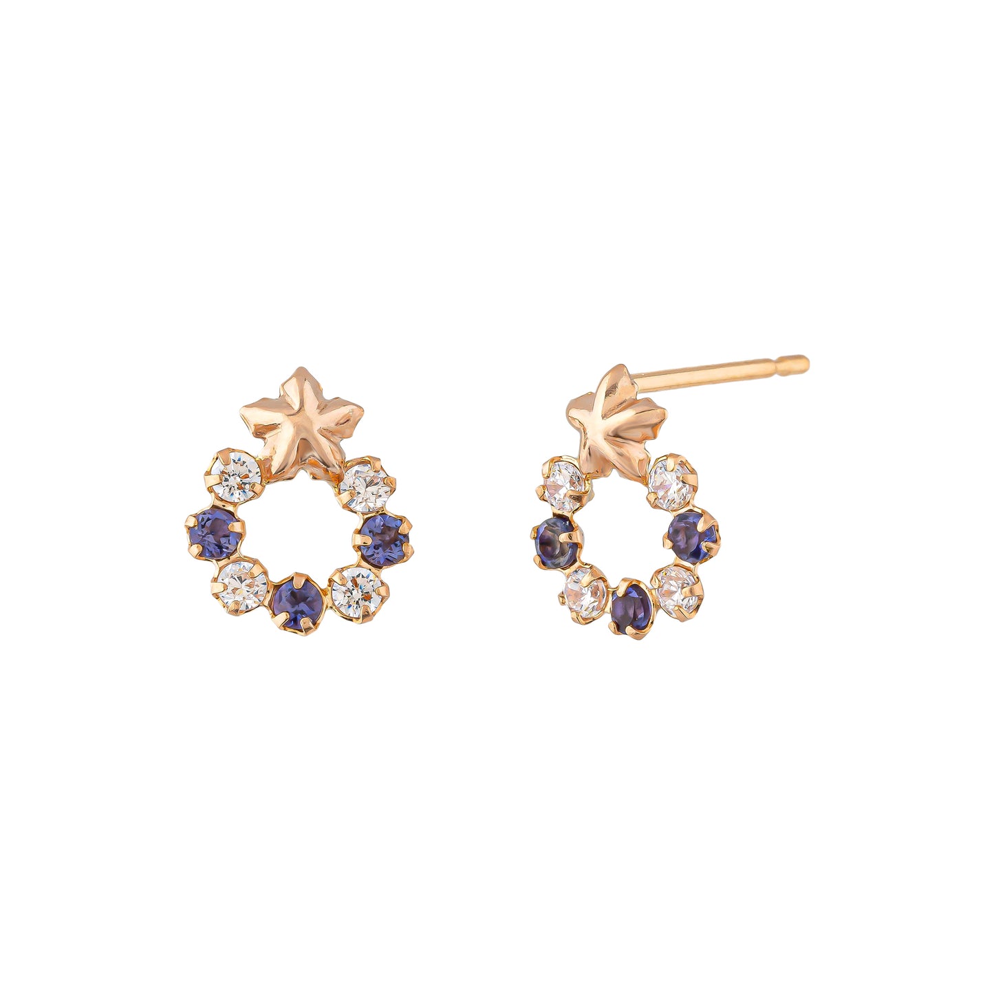 18K/10K Iolite Flower Circle Stud Earrings (Rose Gold) - Product Image