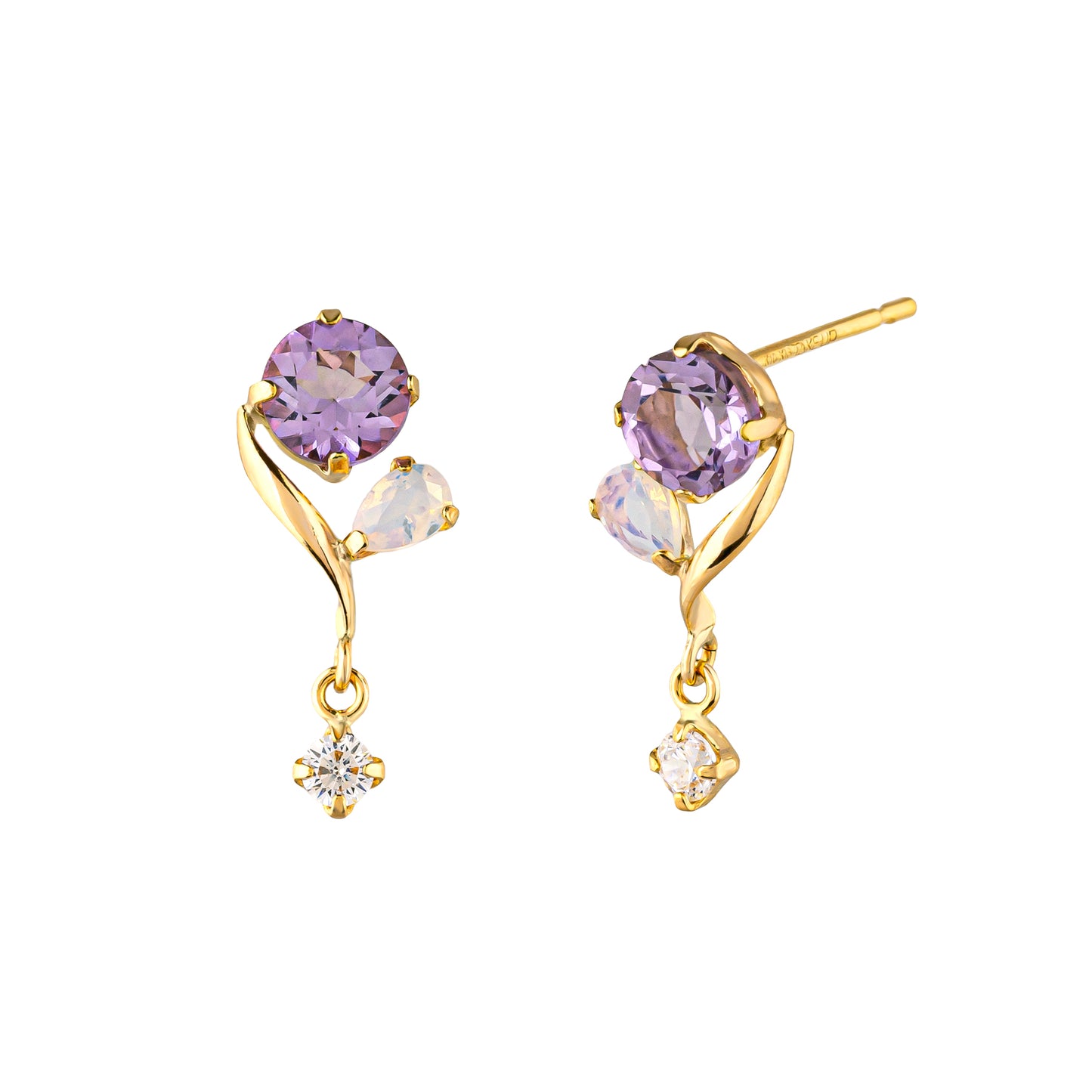 18K/10K Amethyst Twisted Line Swinging Earrings (Yellow Gold) - Product Image