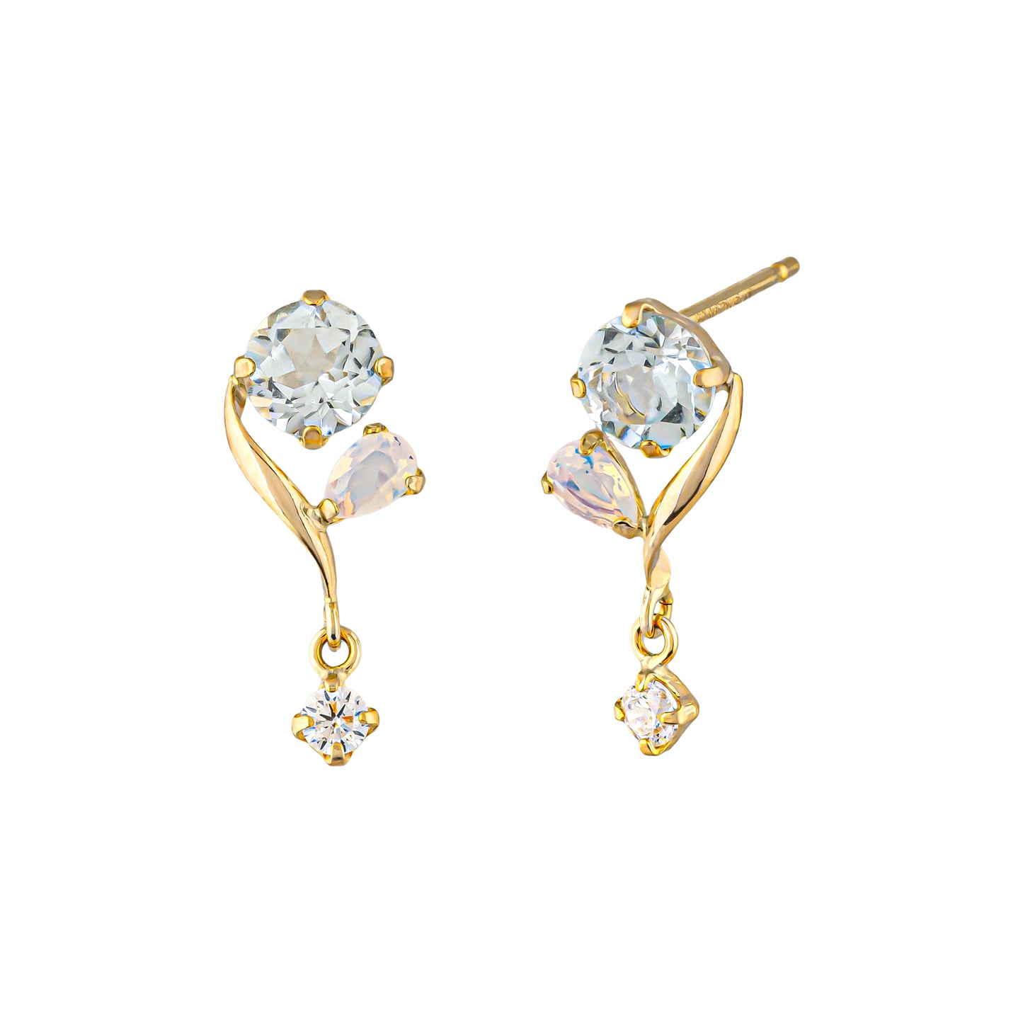 18K/10K Blue Topaz Twisted Line Swinging Earrings (Yellow Gold) - Product Image