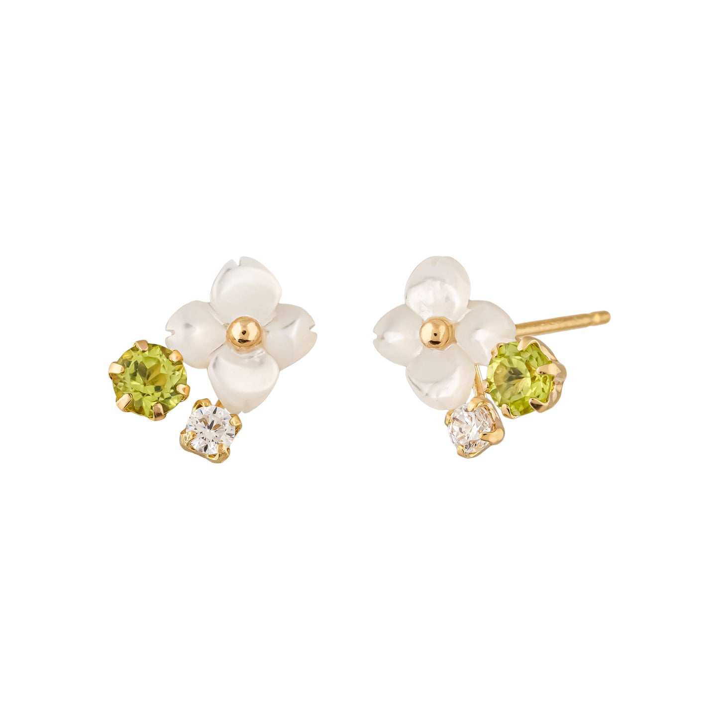 18K/10K White Shell Flower Stud Earrings (Yellow Gold) - Product Image