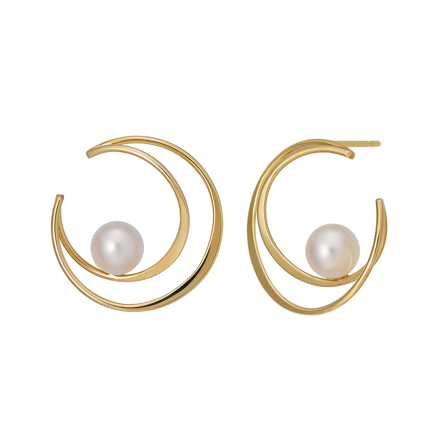 18K/10K Akoya Pearl Crescent Design Earrings (Yellow Gold) - Product Image