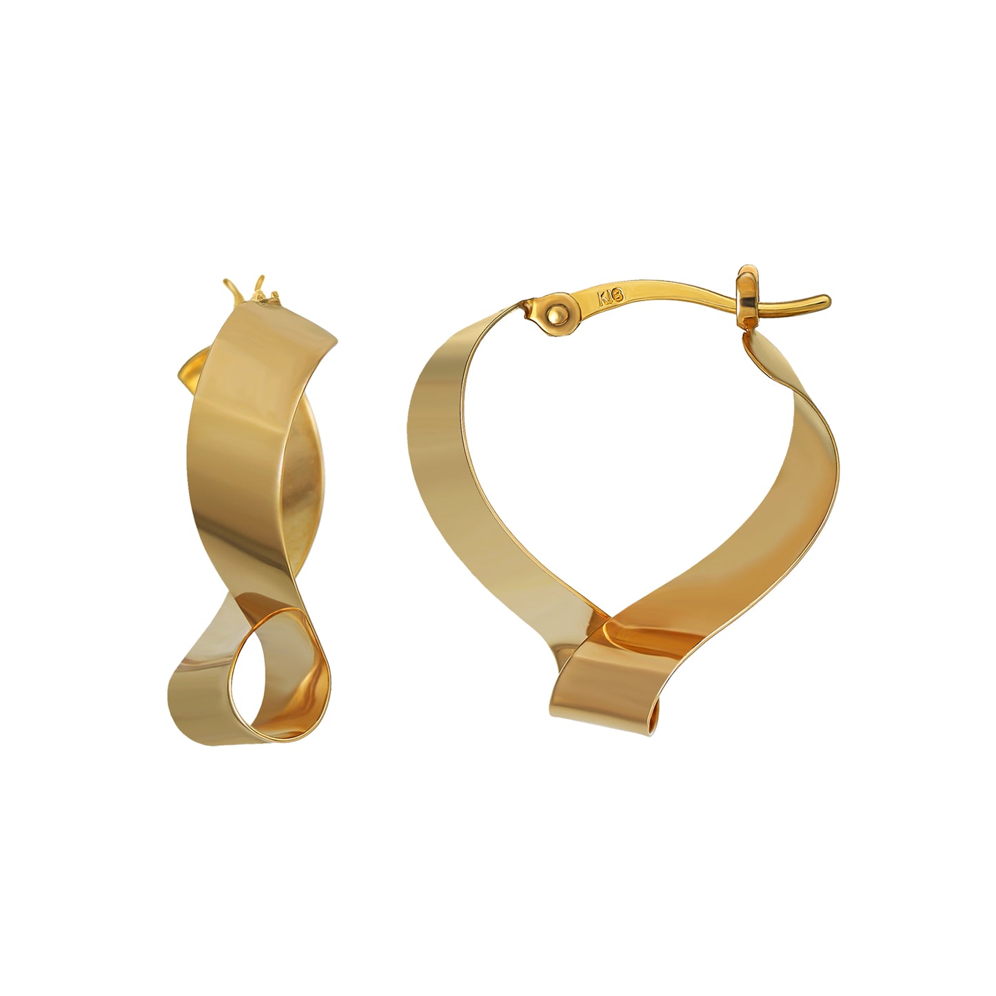 18K/10K Twisted Plate Hoop Earrings (Yellow Gold) - Product Image