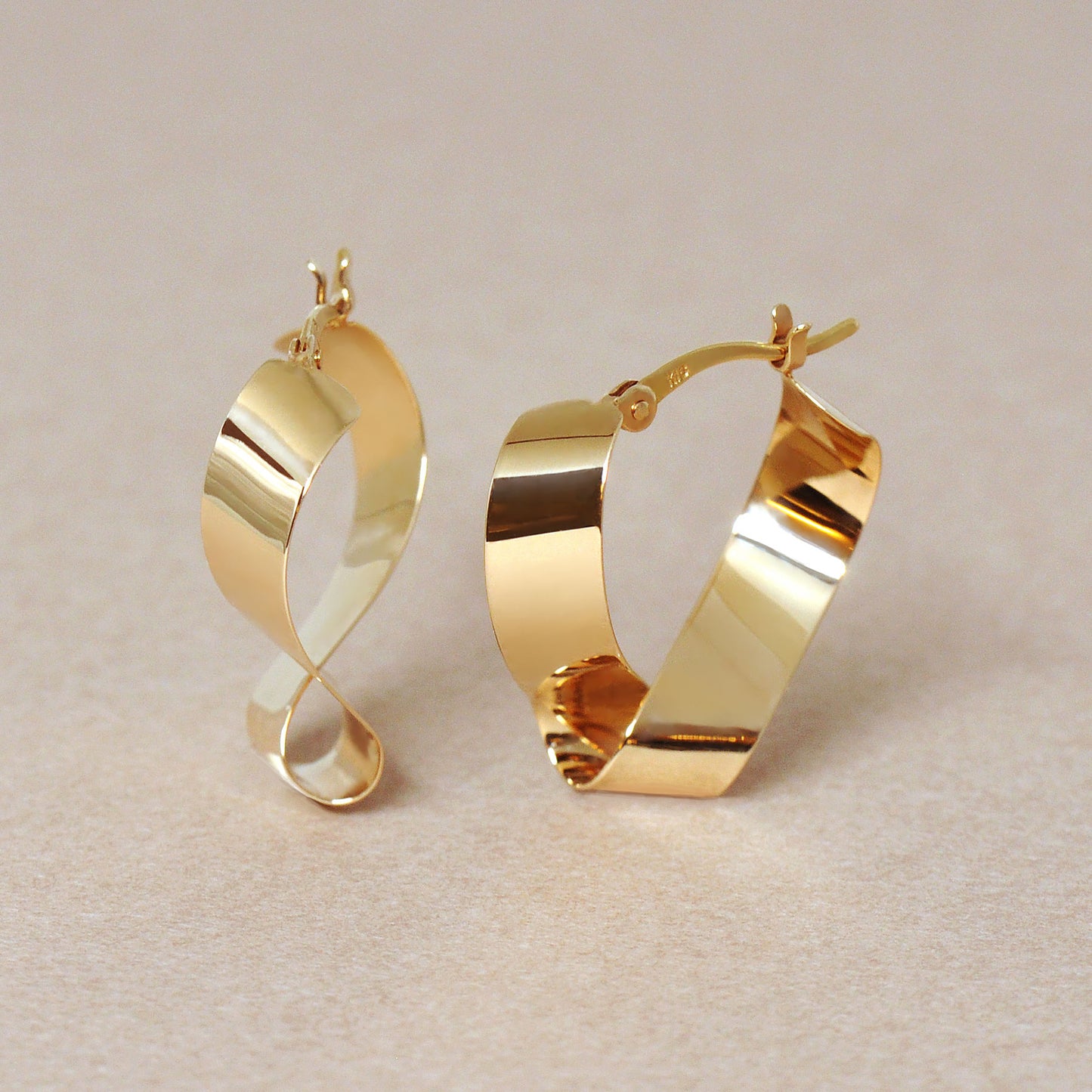 18K/10K Twisted Plate Hoop Earrings (Yellow Gold) - Product Image