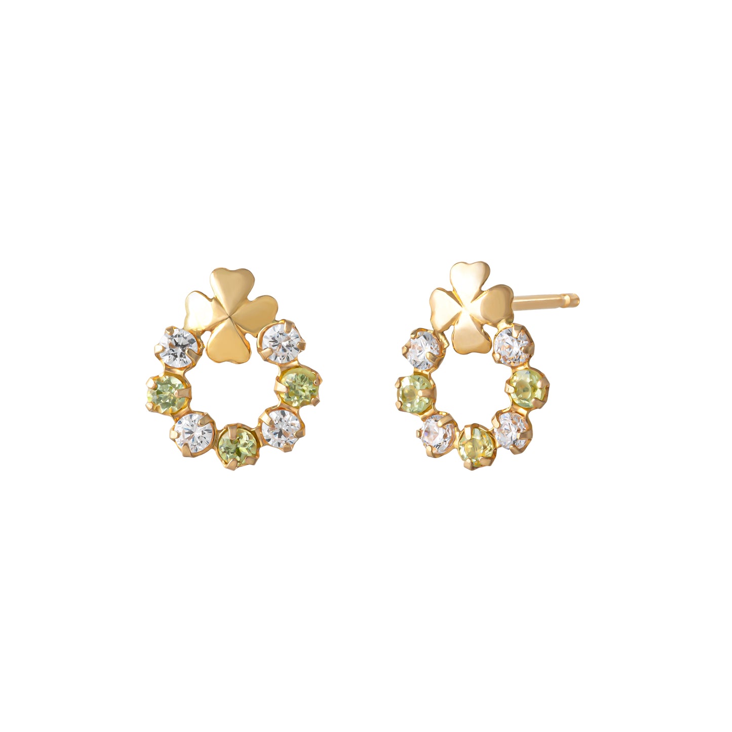 18K/10K Peridot Clover Circle Stud Earrings (Yellow Gold) - Product Image