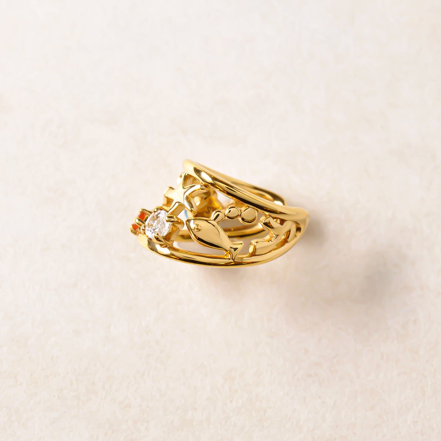 925 Sterling Silver Blue Topaz Coral Fish Ear Cuff - Product Image