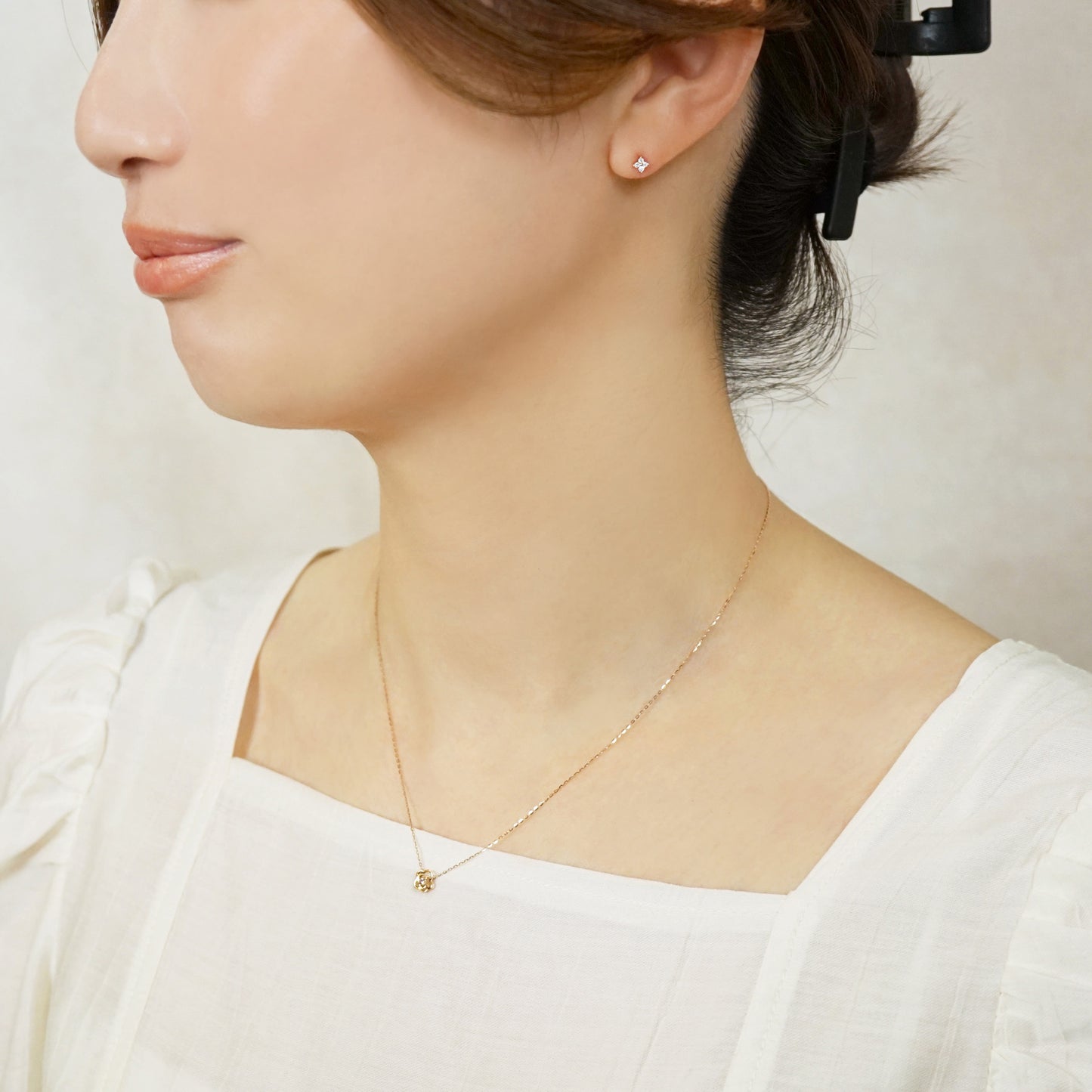 18K/10K Diamond Mini Flower Earrings (Yellow Gold) - Model Image