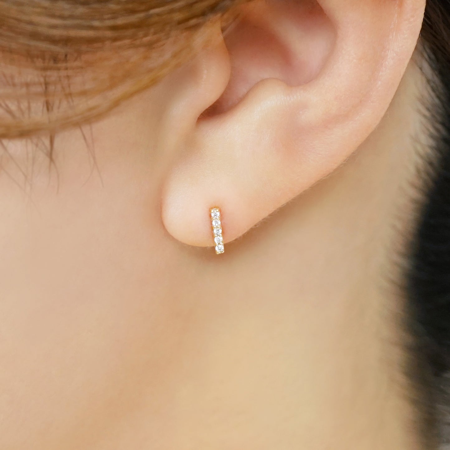 18K/10K Diamond 5-Stone Bar Earrings (Yellow Gold) - Model Image