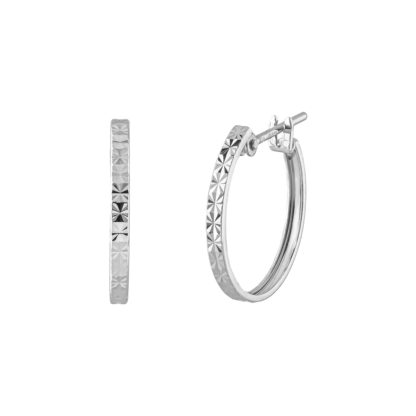 14K/10K Flower Cut Slim Hoop Earrings (White Gold) - Product Image