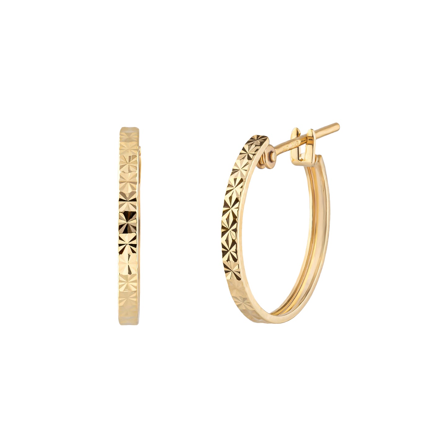 18K/10K Flower Cut Slim Hoop Earrings (Yellow Gold) - Product Image