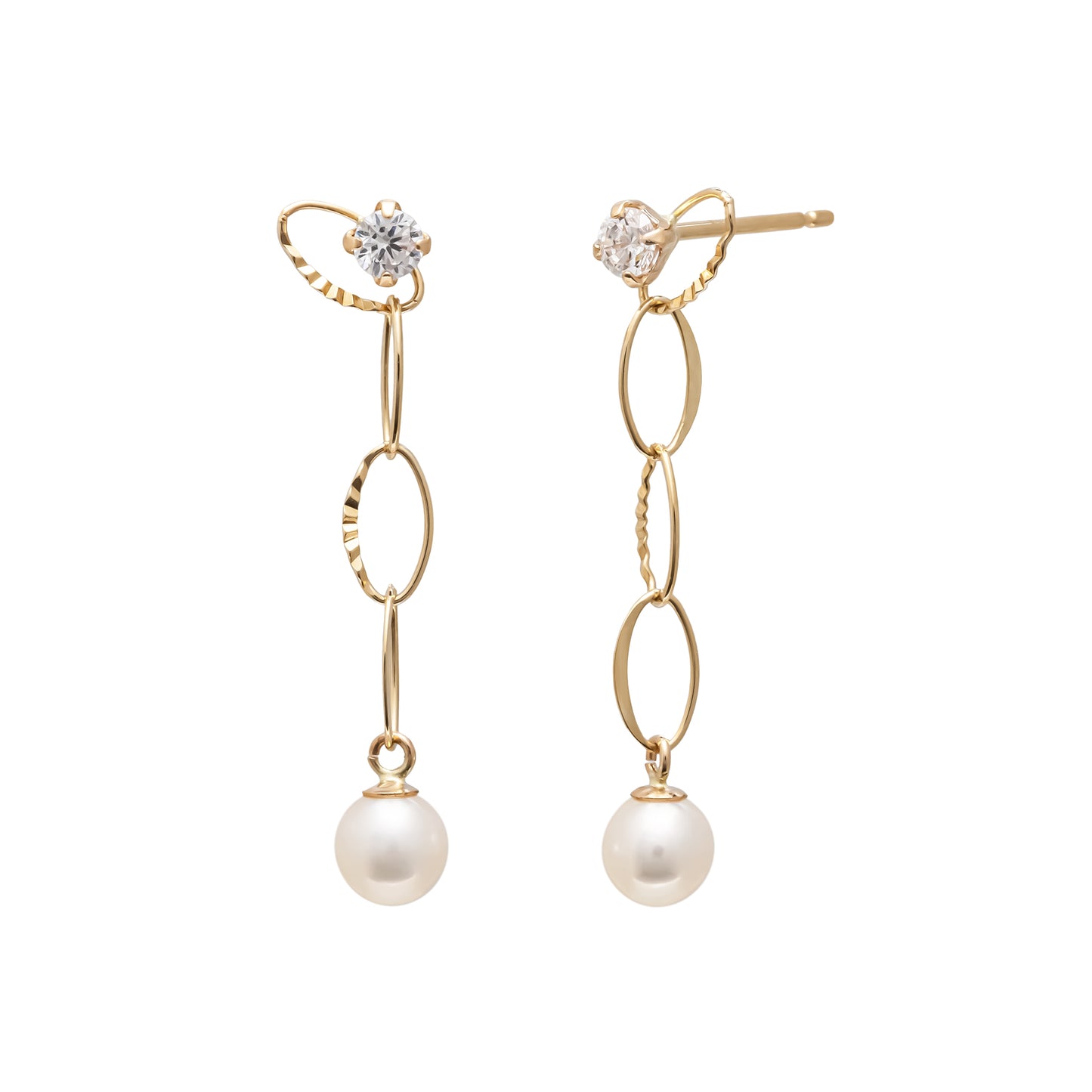 18K/10K Freshwater Pearl Oval Shine Swinging Earrings (Yellow Gold) - Product Image