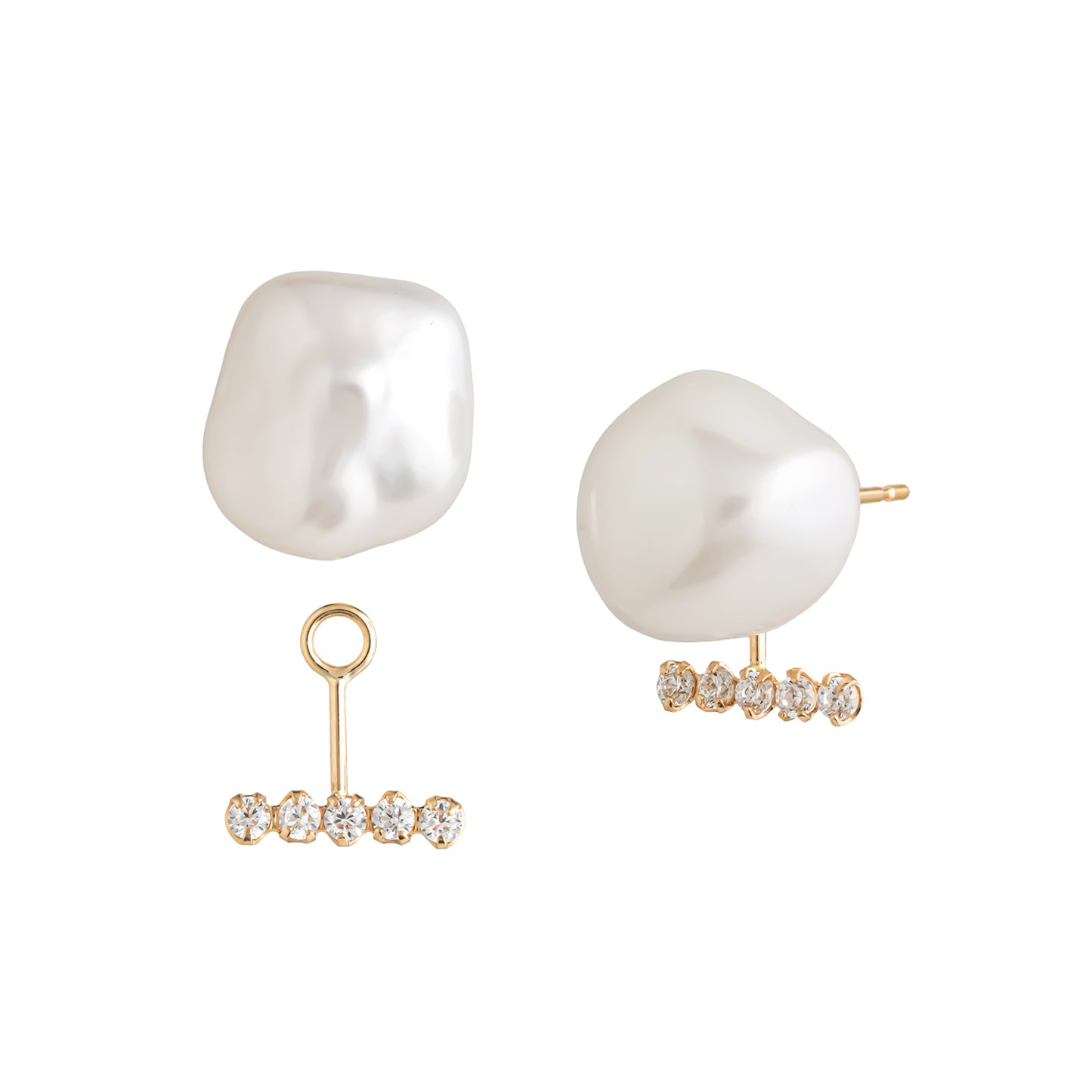 18K/10K Baroque Freshwater Pearl 2Way Earrings (Yellow Gold) - Product Image
