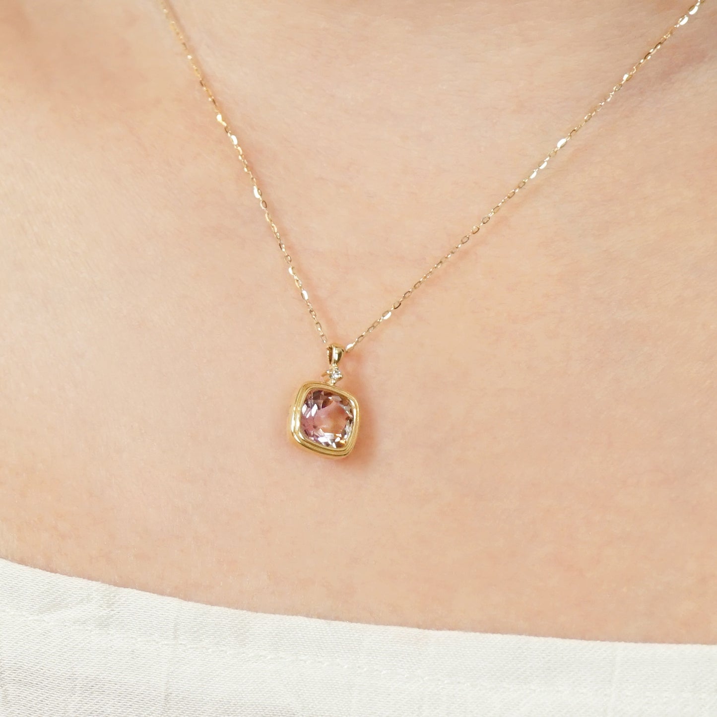 10K Cushion Cut Ametrine Necklace (Yellow Gold) - Model Image