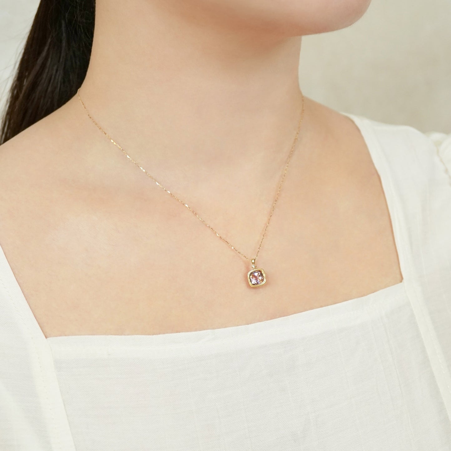 10K Cushion Cut Ametrine Necklace (Yellow Gold) - Model Image