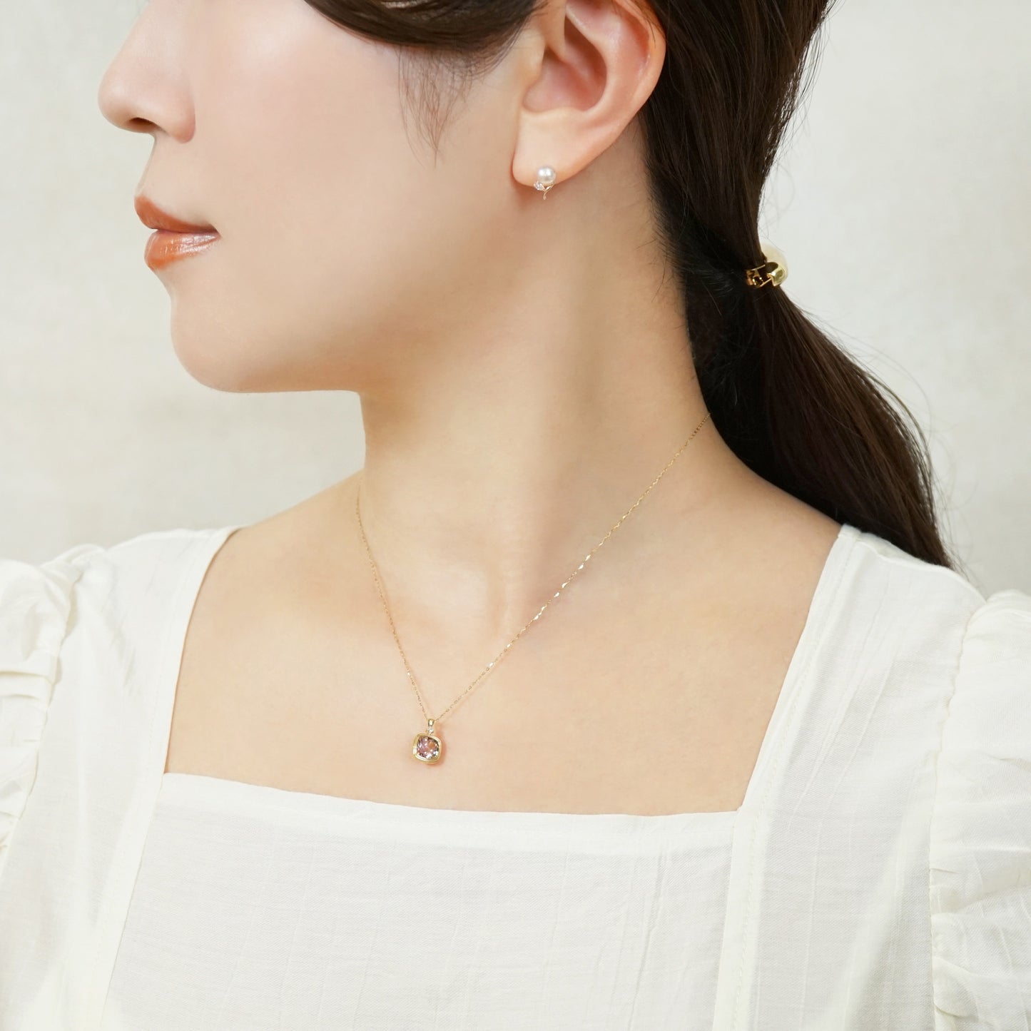 10K Cushion Cut Ametrine Necklace (Yellow Gold) - Model Image