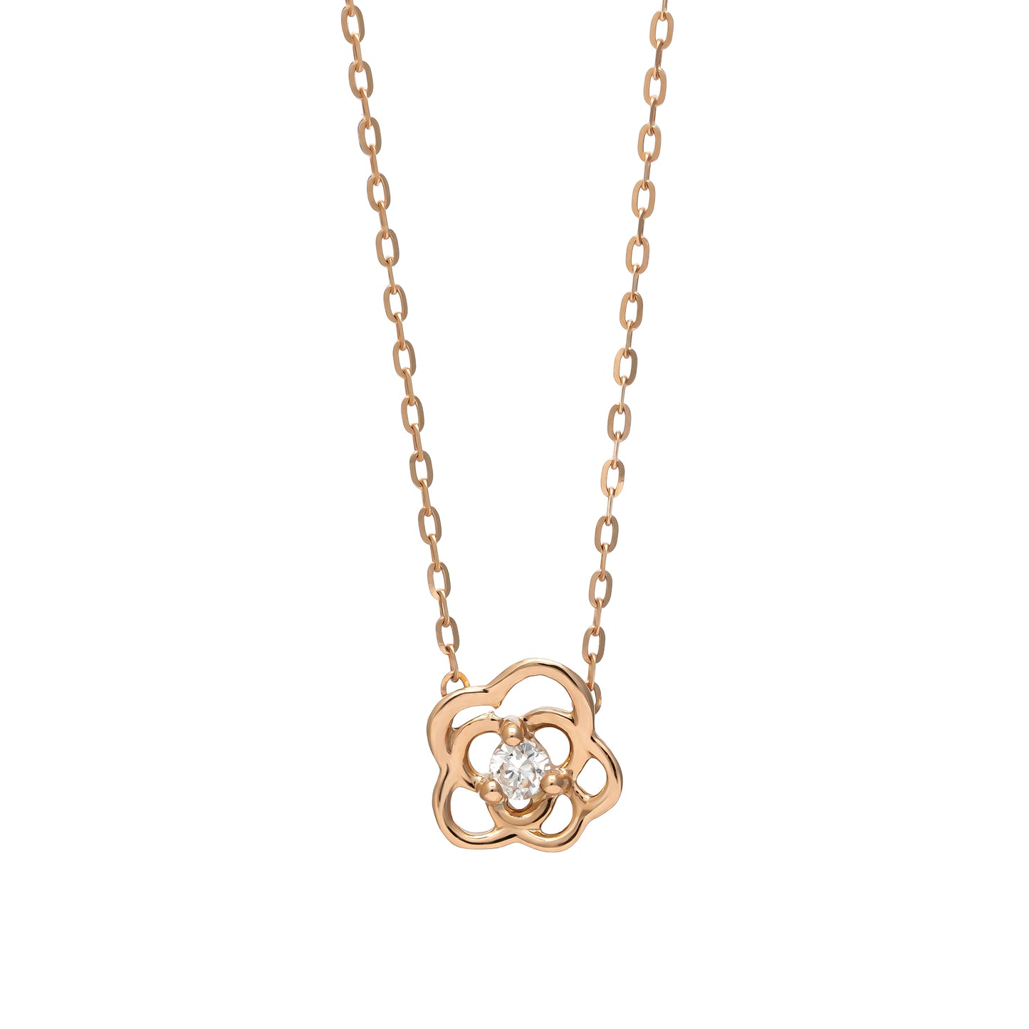 10K Diamond Openwork Flower Necklace (Rose Gold) - Product Image
