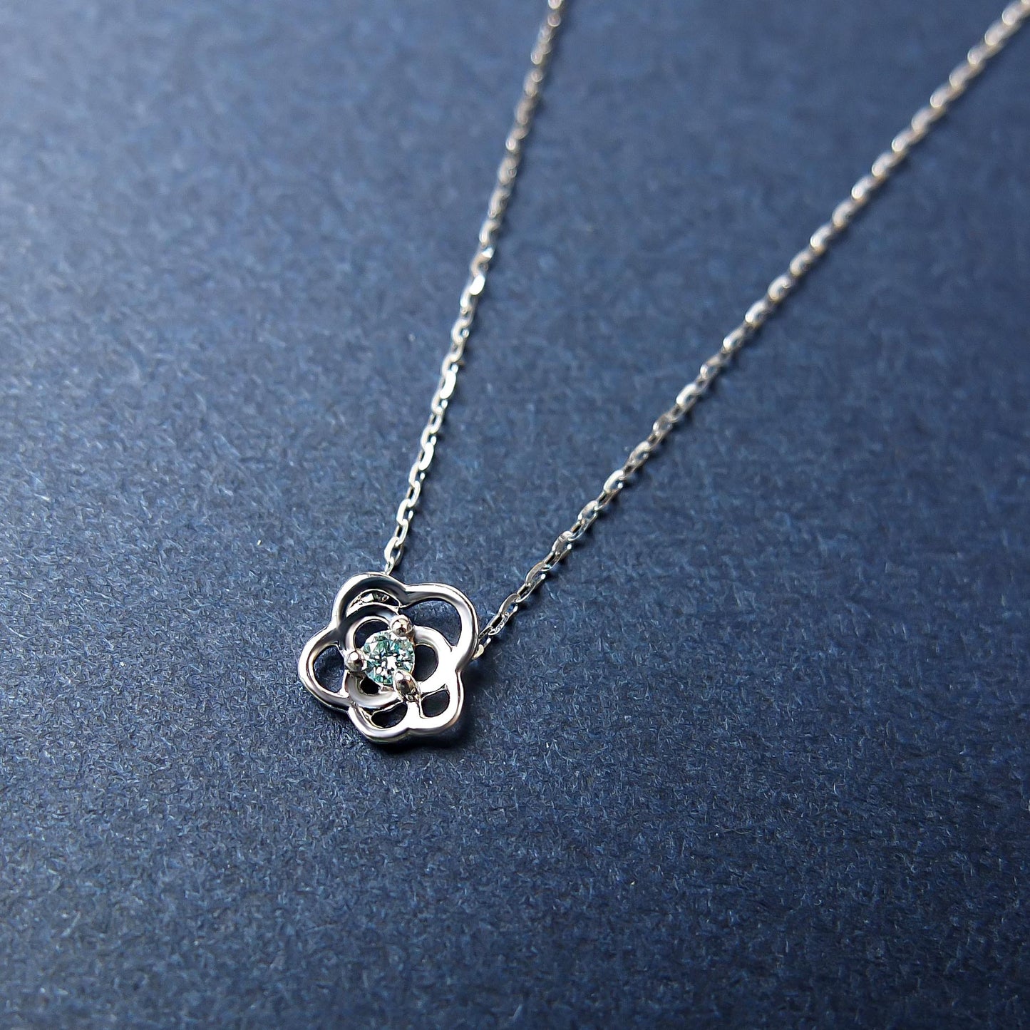 10K Diamond Openwork Flower Necklace (White Gold) - Product Image