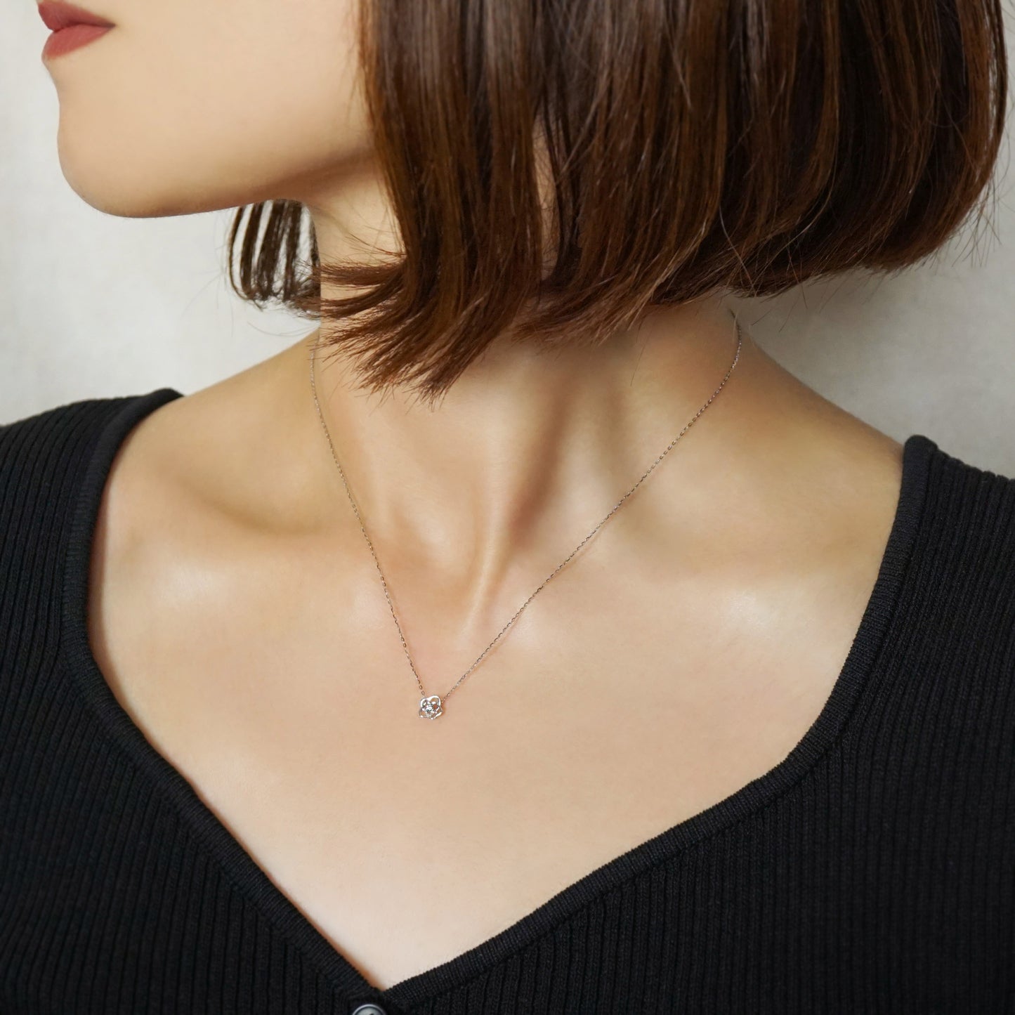 10K Diamond Openwork Flower Necklace (White Gold) - Model Image