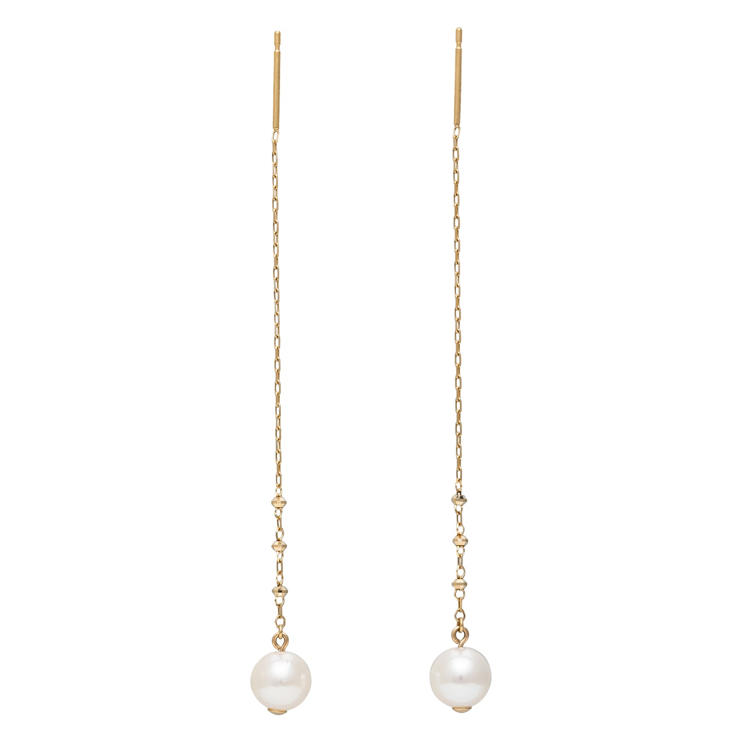 18K/10 Akoya Pearl Chain Type Earrings (Yellow Gold) - Product Image