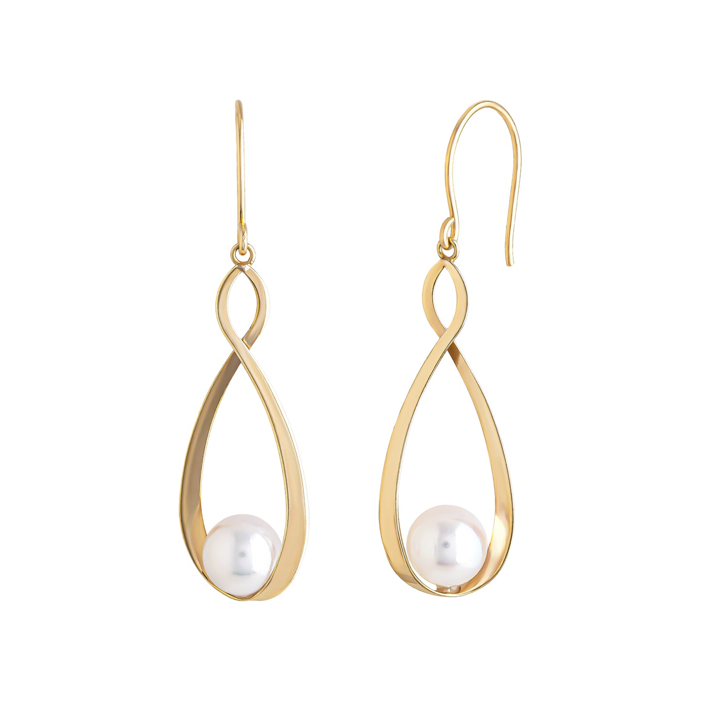 18K/10 Akoya Pearl Infinity Design Earrings (Yellow Gold) - Product Image