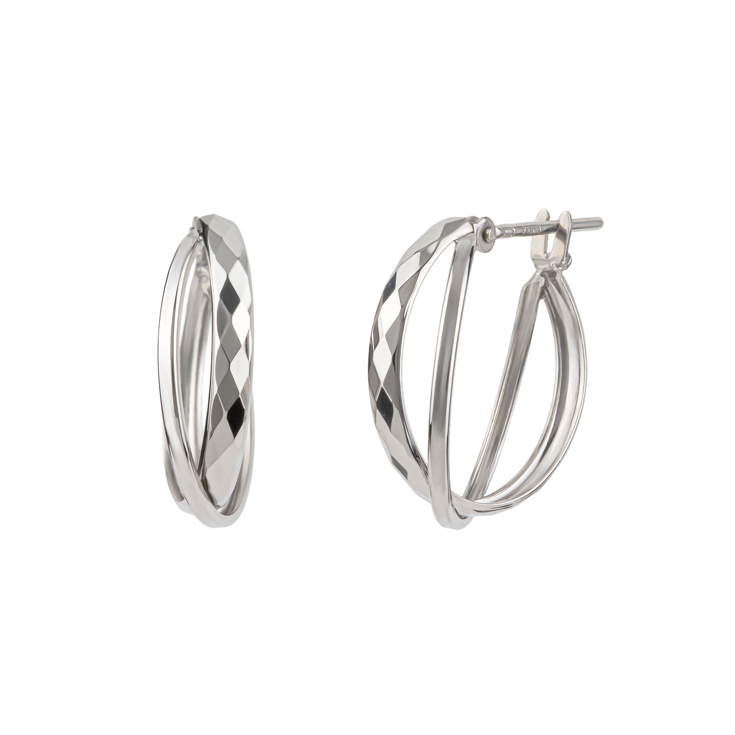 14K/10K Mixed Cut Double Hoop Earrings (White Gold) - Product Image