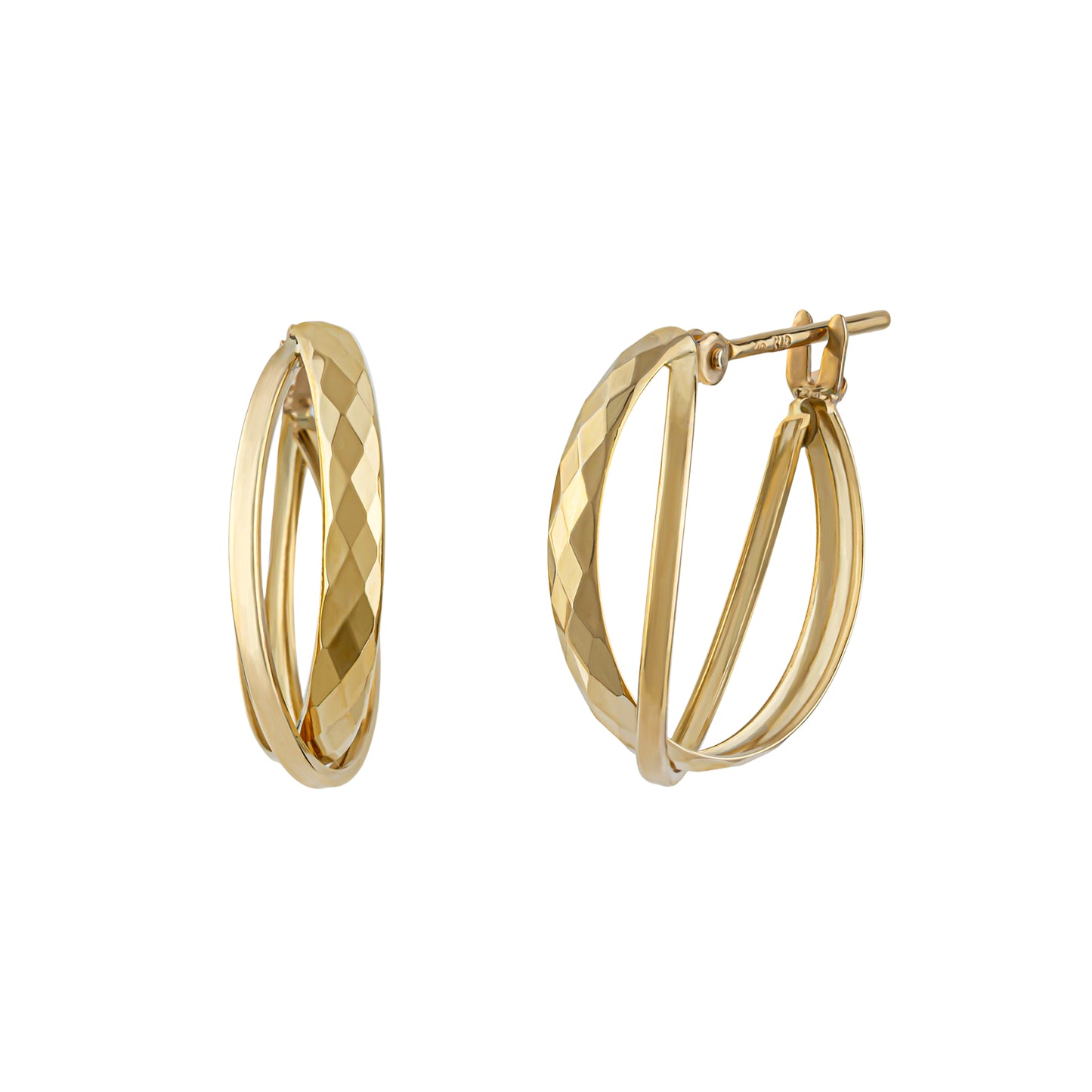 18K/10K Mixed Cut Double Hoop Earrings (Yellow Gold) - Product Image