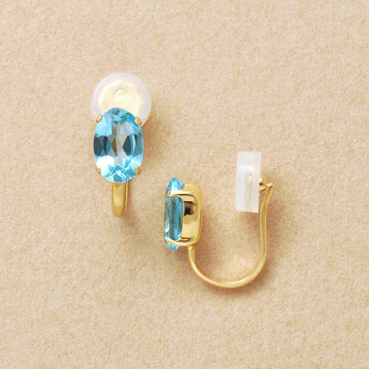 [Airy Clip-On Earrings] 10K Apatite Earrings (Yellow Gold) - Product Image