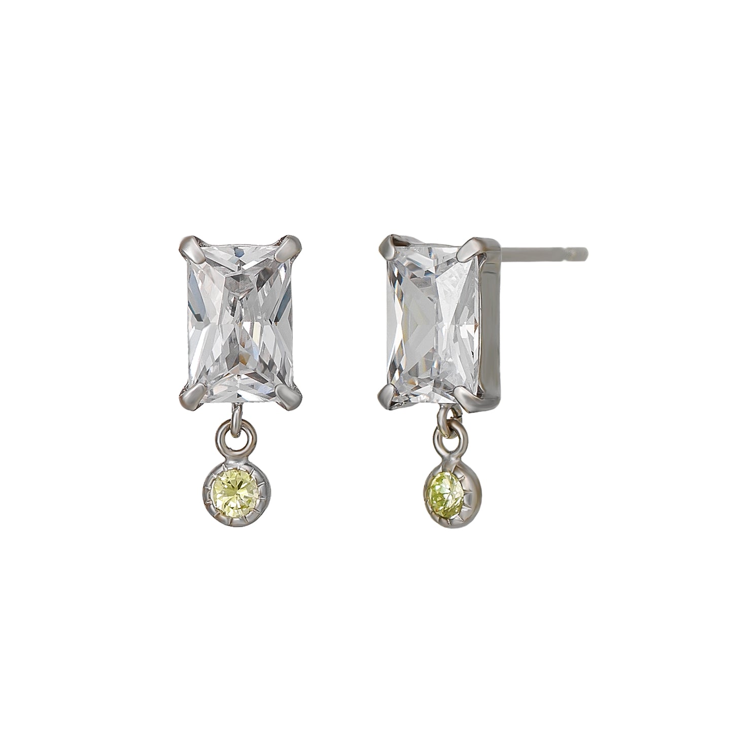 10K Baguette Cut Swinging Earrings (White Gold) - Product Image