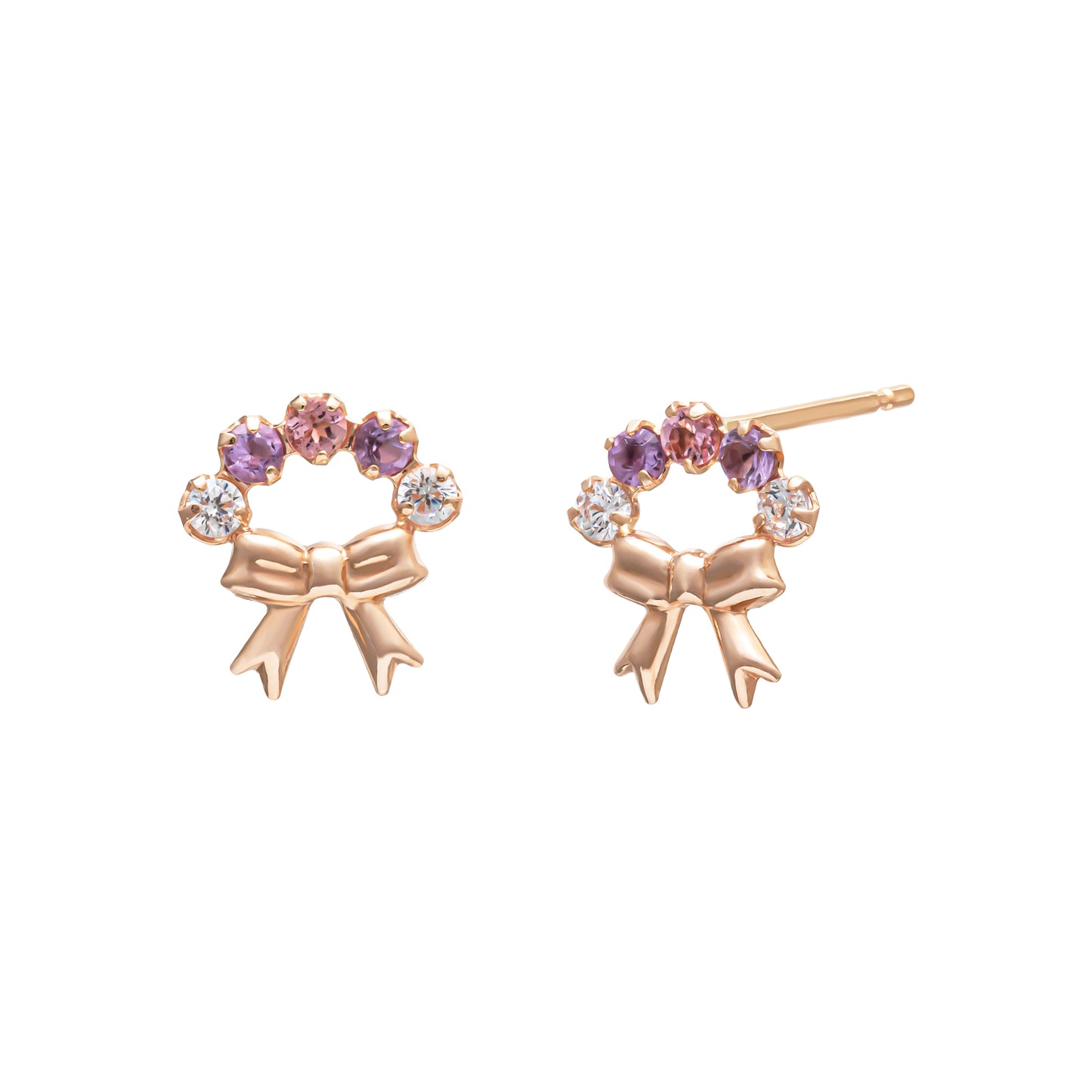 18K/10K Pink Tourmaline Bouquet Stud Earrings (Rose Gold) - Product Image