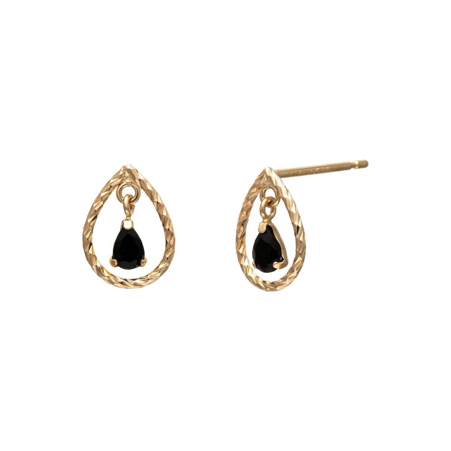 18K/10K Onyx Dew Drop Frame Stud Earrings (Yellow Gold) - Product Image