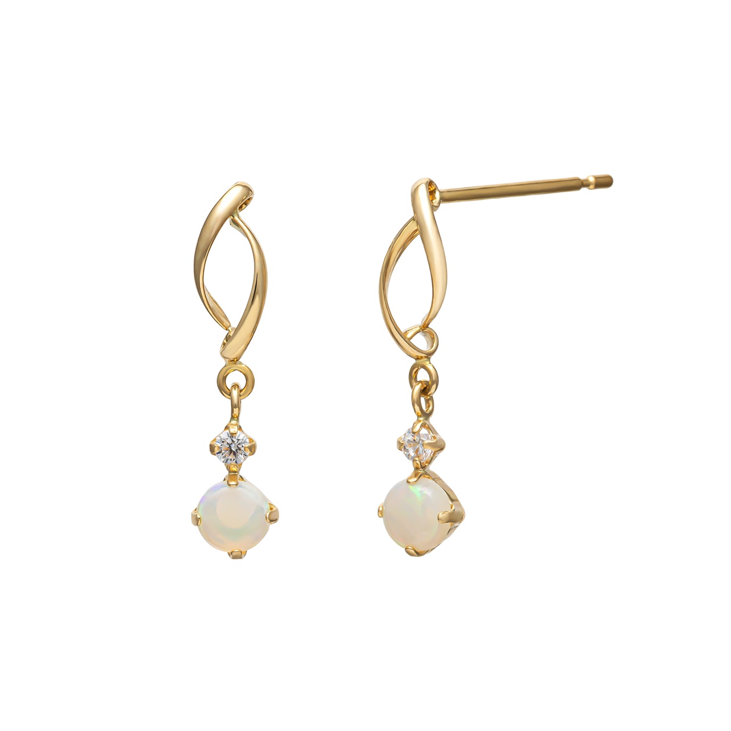 18K/10K Opal Double Line Swinging Earrings (Yellow Gold) - Product Image