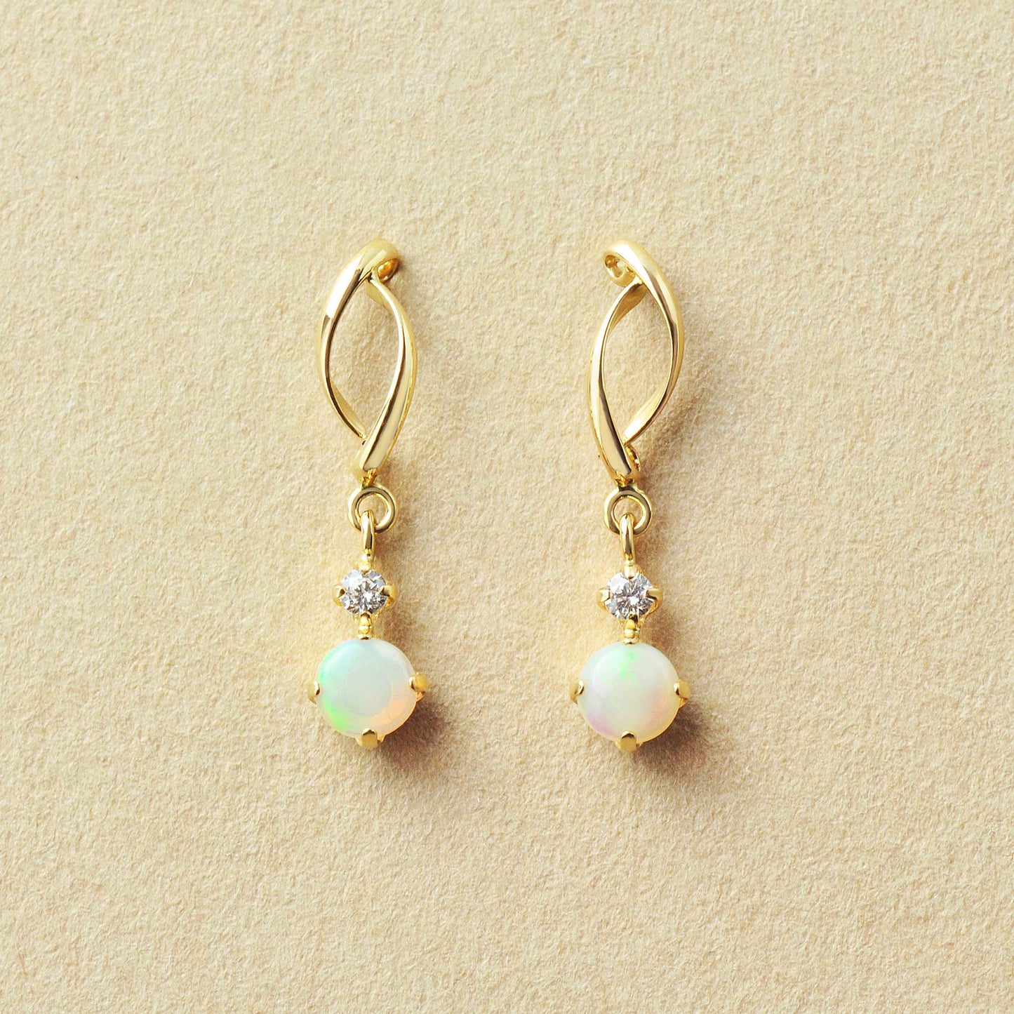 18K/10K Opal Double Line Swinging Earrings (Yellow Gold) - Product Image