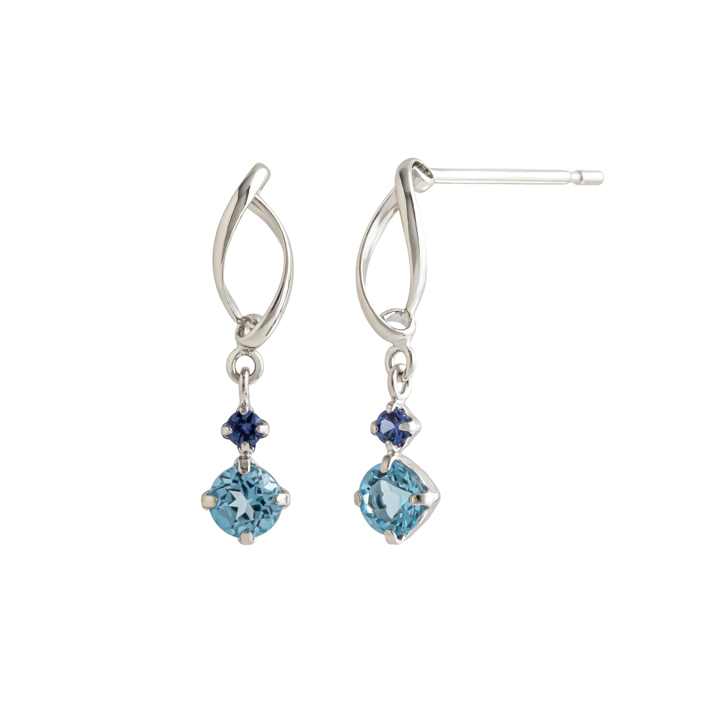 14K/10K Blue Topaz Double Line Swinging Earrings (White Gold) - Product Image