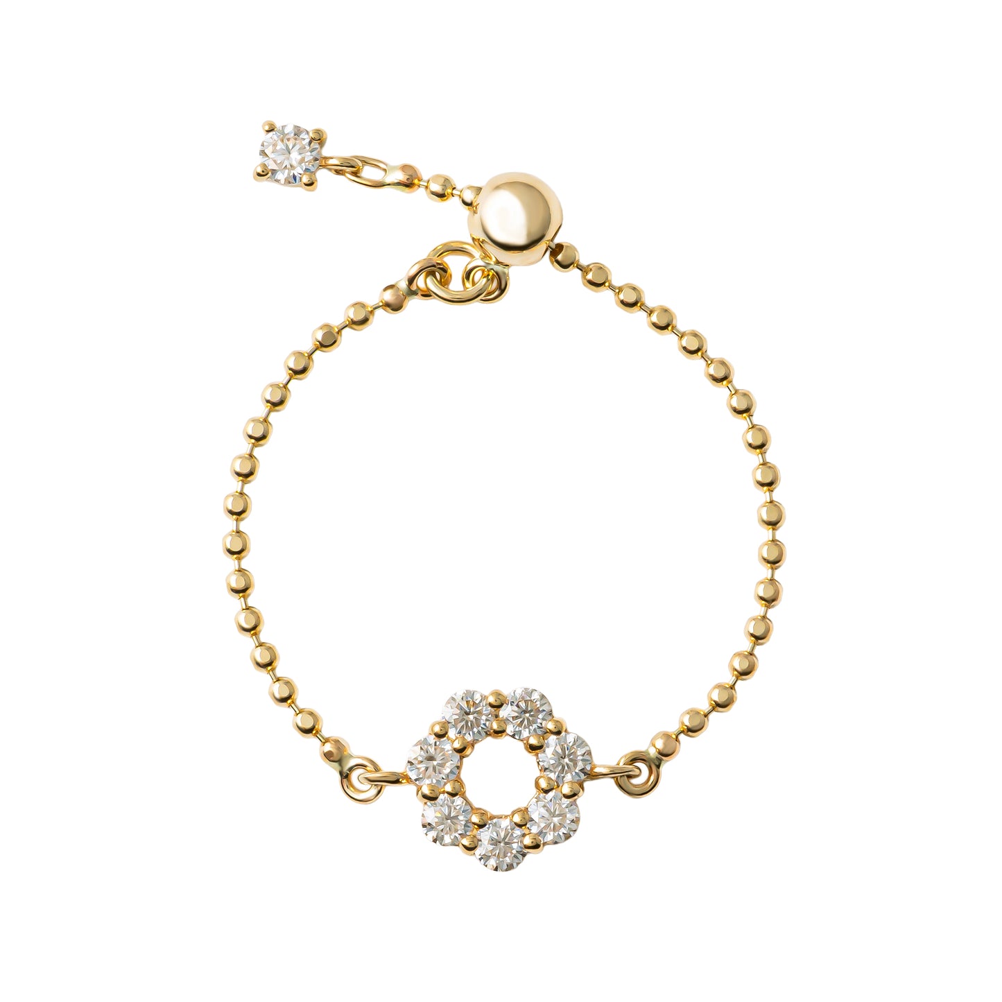 10K Moissanite Circle Flower Chain Ring (Yellow Gold) - Product Image