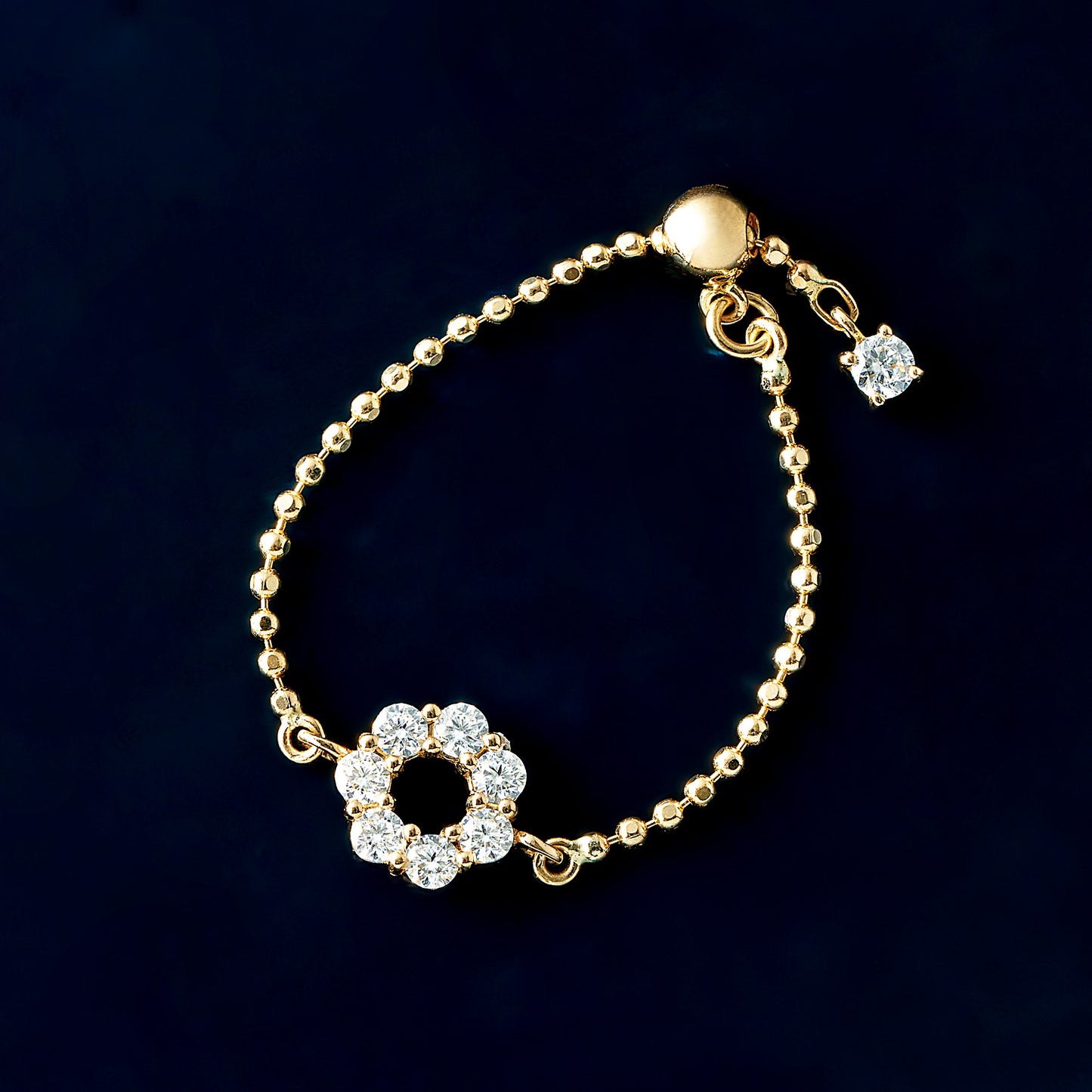 10K Moissanite Circle Flower Chain Ring (Yellow Gold) - Product Image