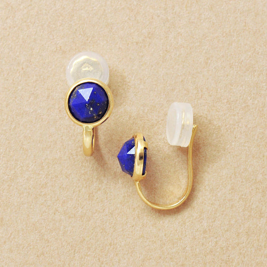 [Airy Clip-On Earrings] 10K Lapis Lazuli Earrings (Yellow Gold) - Product Image